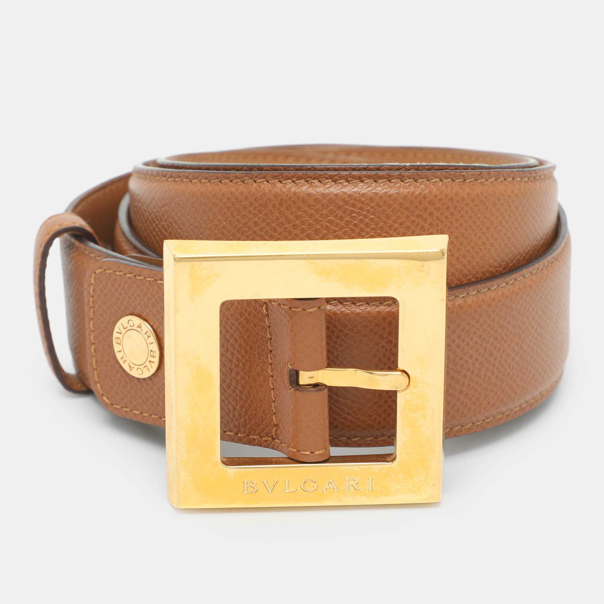 مملوكة مسبقًا Bvlgari 105 cm Buckle Belt Brown Leather