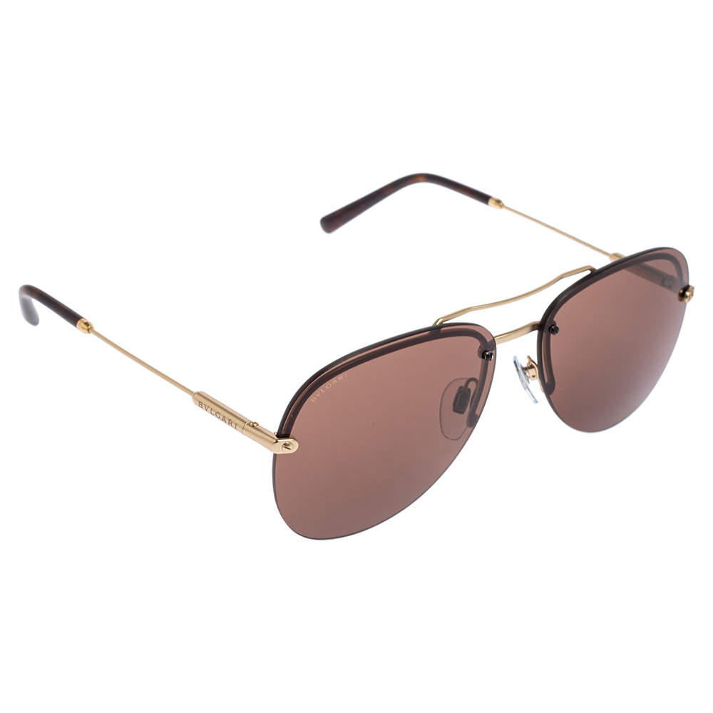 Pre Owned Bvlgari Brown Acetate 5044 Frameless Aviator Sunglasses