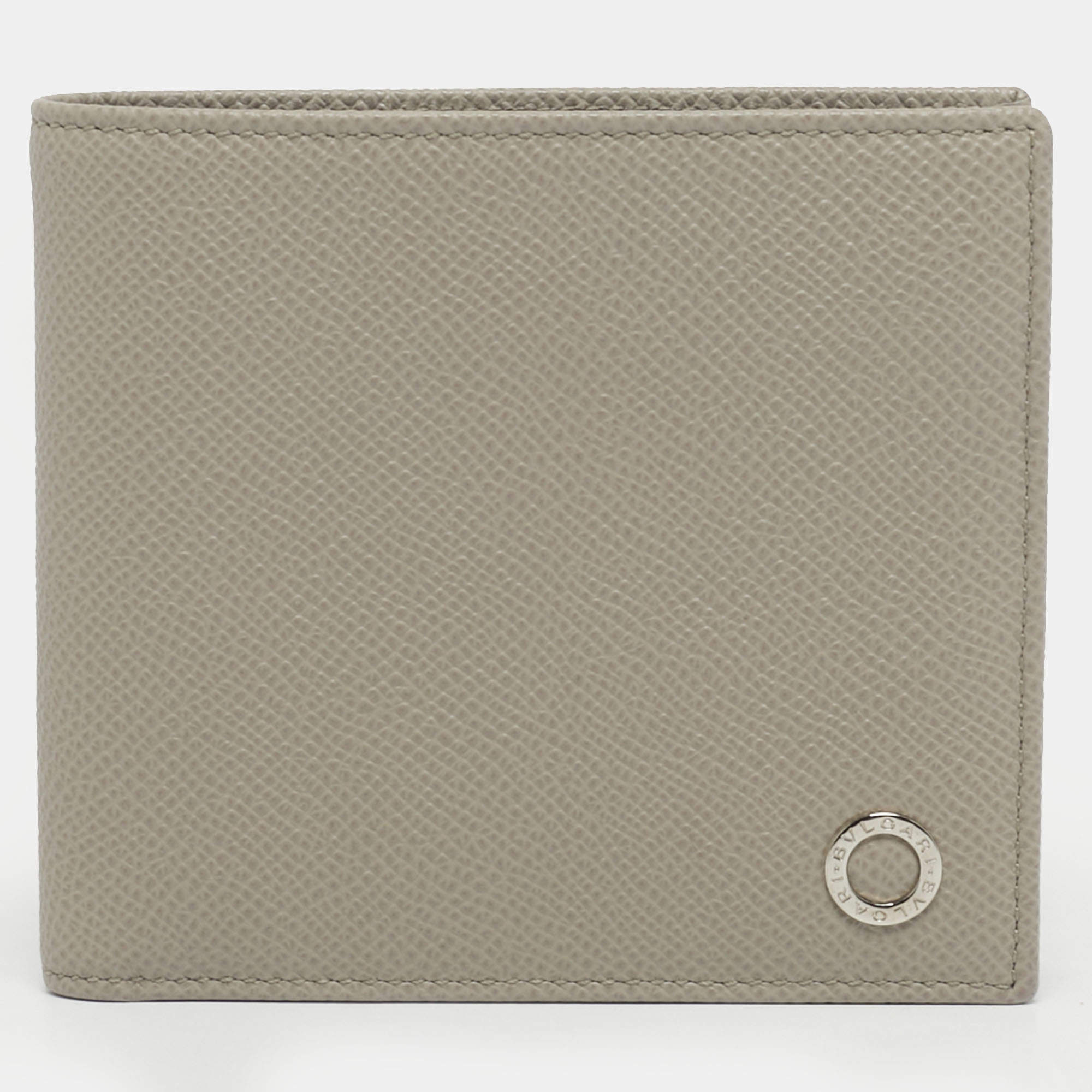 Pre Owned Bvlgari Light Grey Leather Bvlgari Bvlgari Bifold Wallet