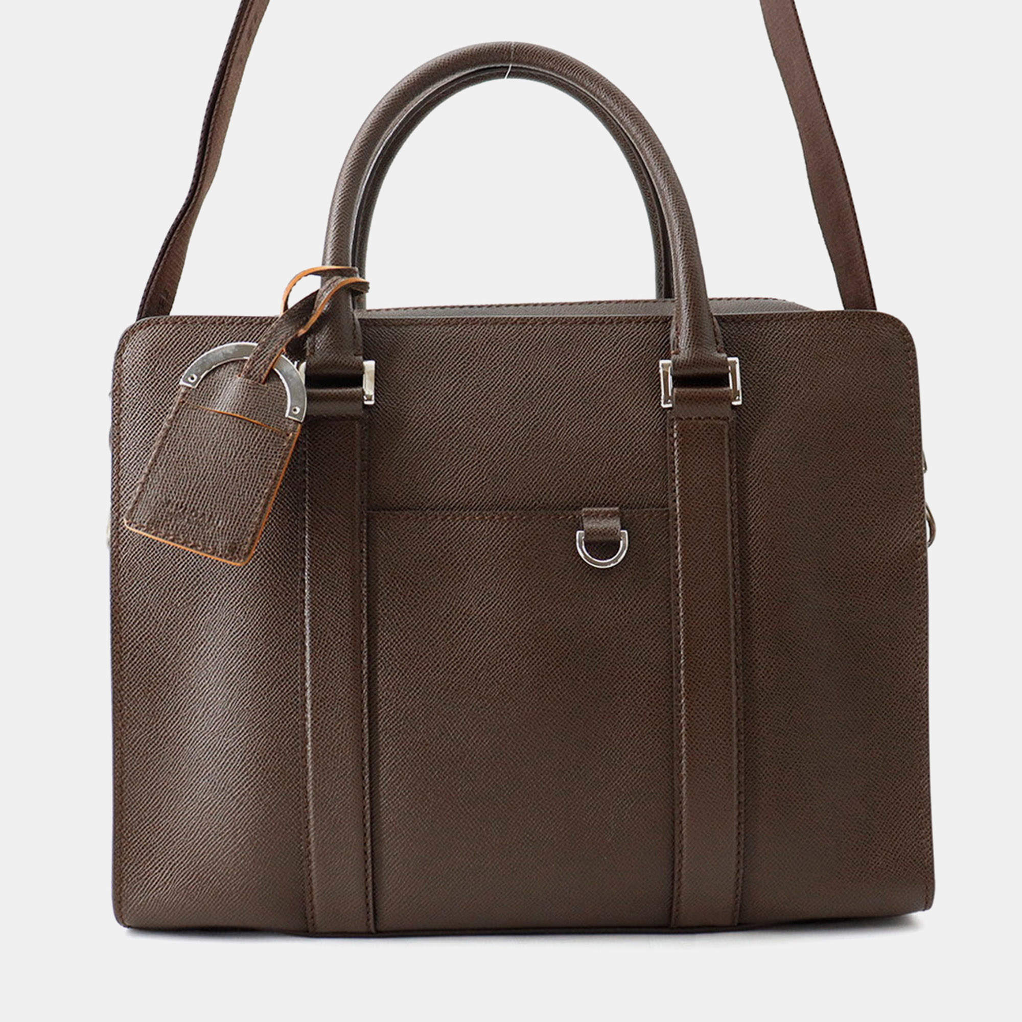 Pre Owned Bvlgari Bvlgari Man Briefcase Brown Grained Calfskin Leather Briefcase Bag