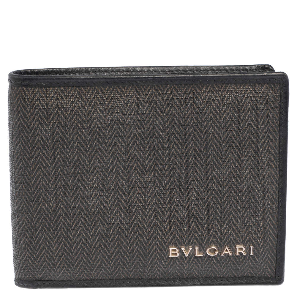 Bvlgari Dark Grey/Black Heritage Coated Canvas Bifold Wallet