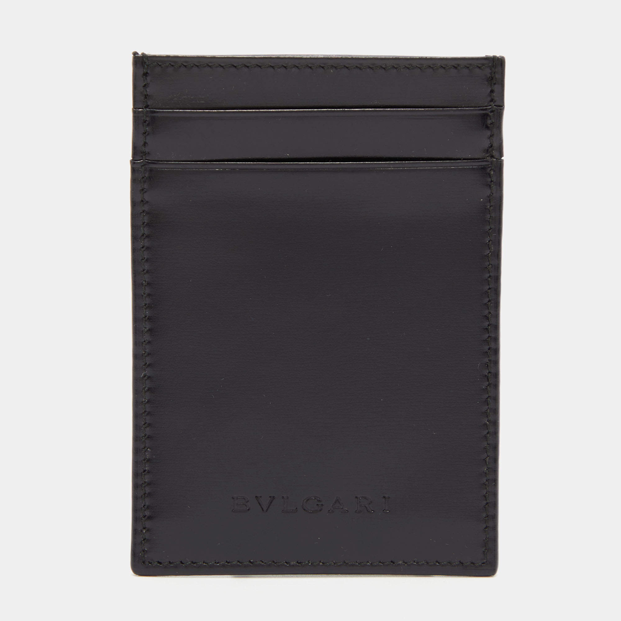 Pre Owned Bvlgari Black Leather ID Card Holder