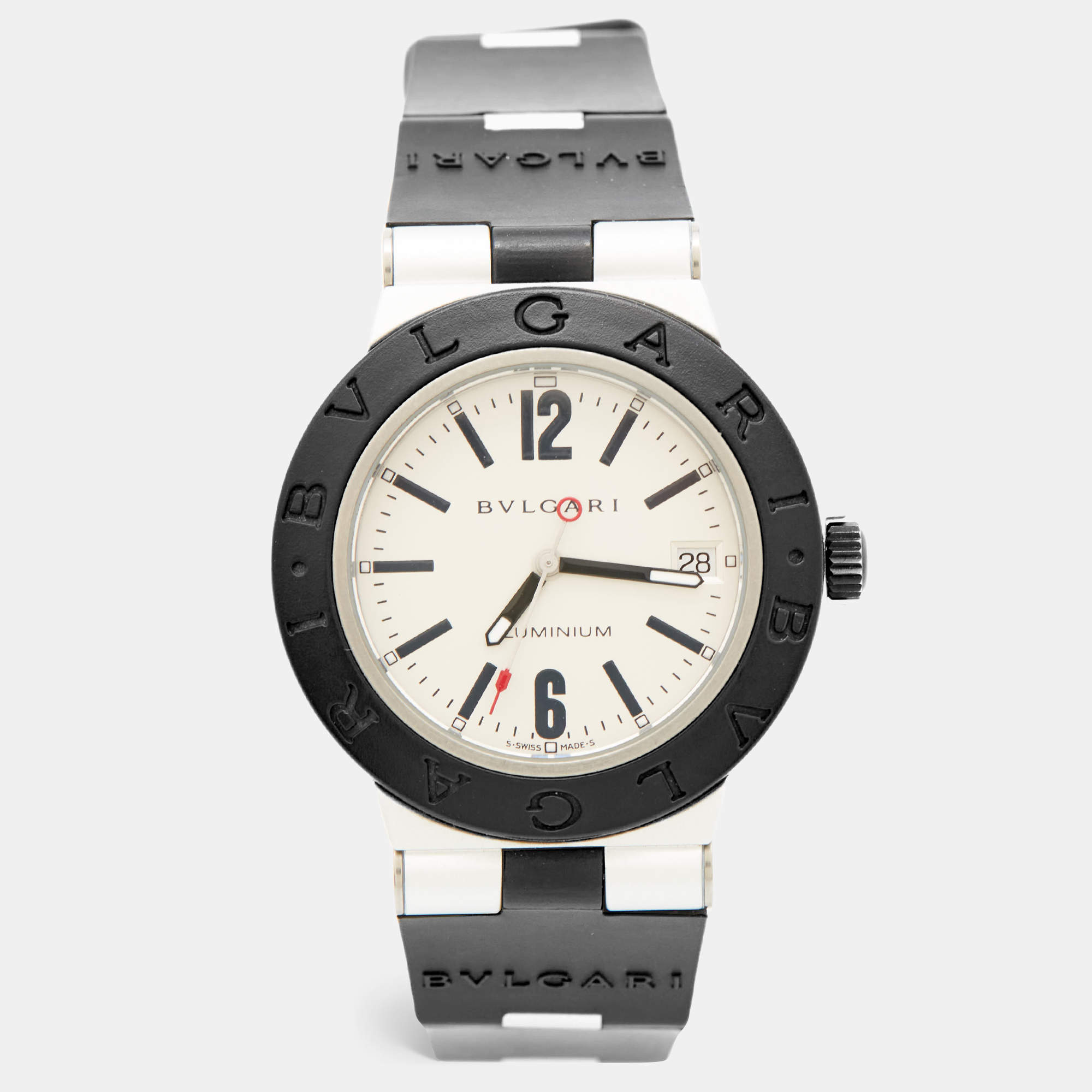 Bvlgari Silver Aluminium Rubber Diagono AL38TA Automatic Men's Wristwatch 38 mm