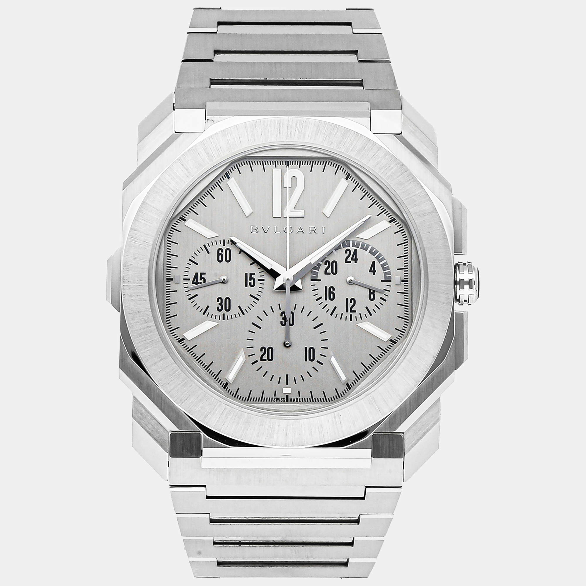 Bvlgari Grey Stainless Steel Octo Finissimo Automatic Men's Wristwatch 43 mm