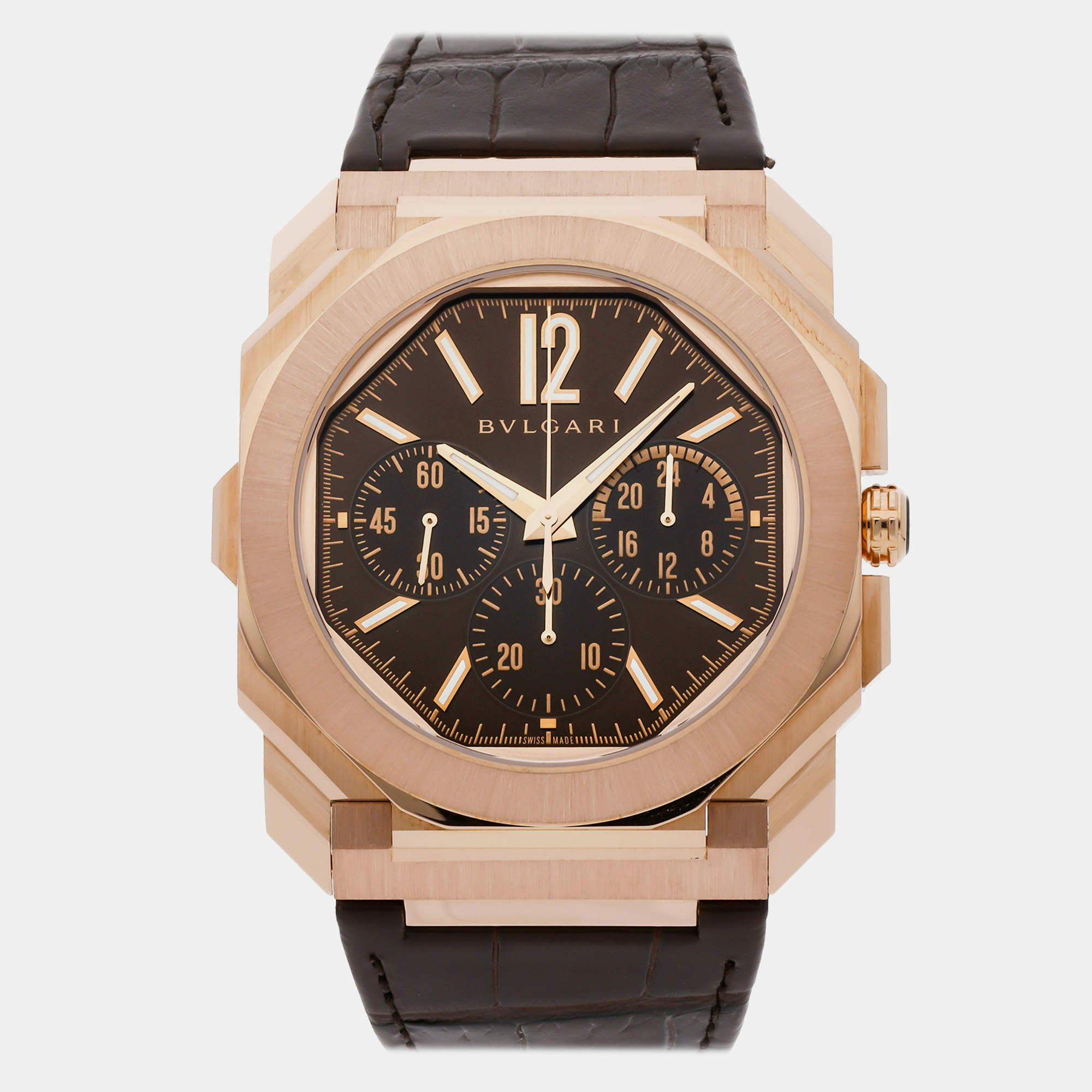 Bvlgari Brown 18k Rose Gold Octo Finissimo 103468 Automatic Men's Wristwatch 43 mm