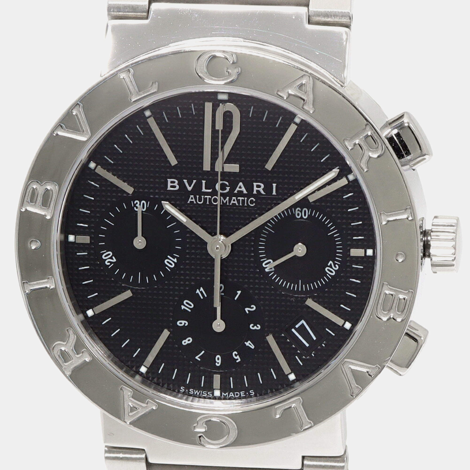 Bvlgari Black Stainless Steel Diagono Automatic Men's Wristwatch 38 mm