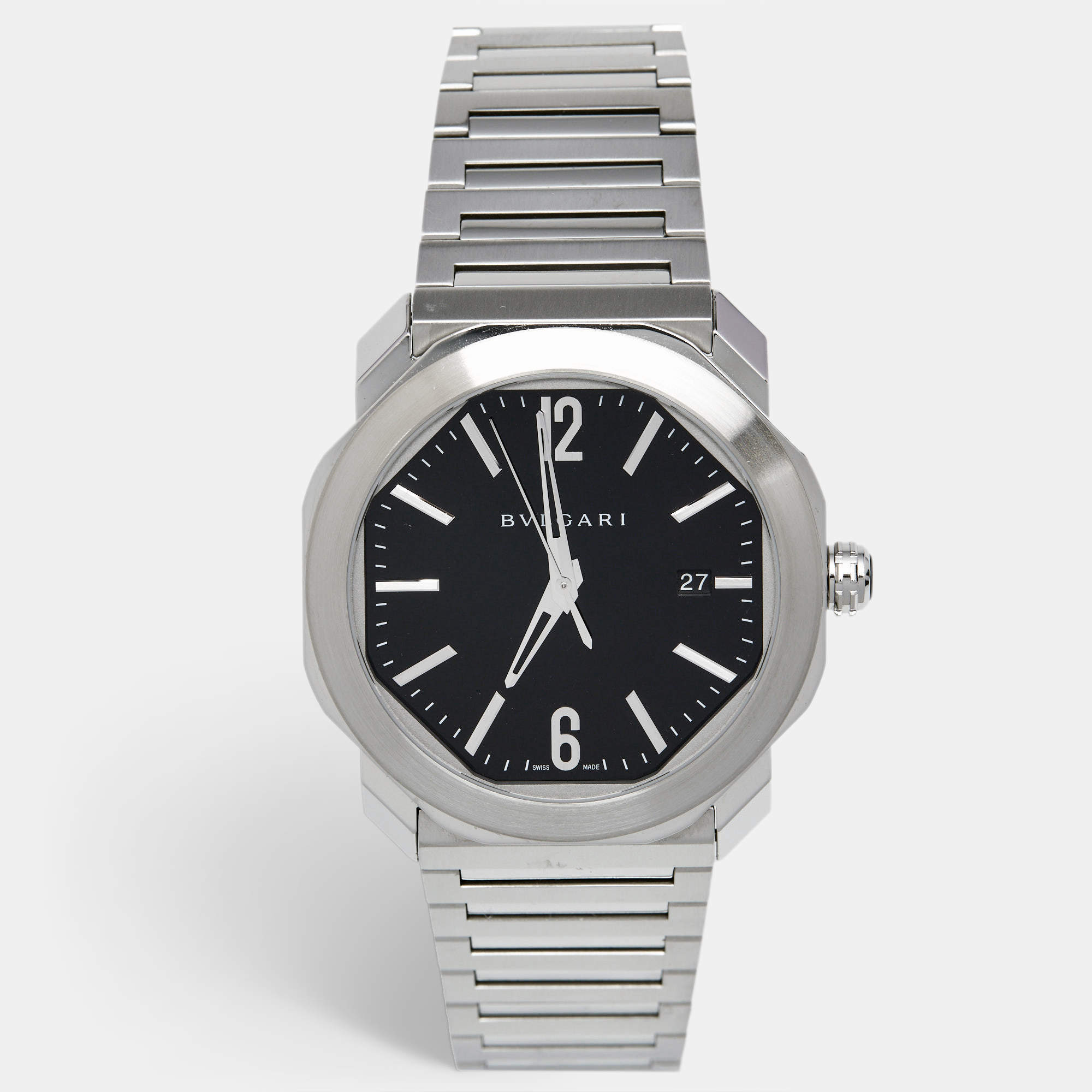 Pre Owned Bvlgari Black Stainless Steel Octo Roma 102704 Men's Wristwatch 41 mm 