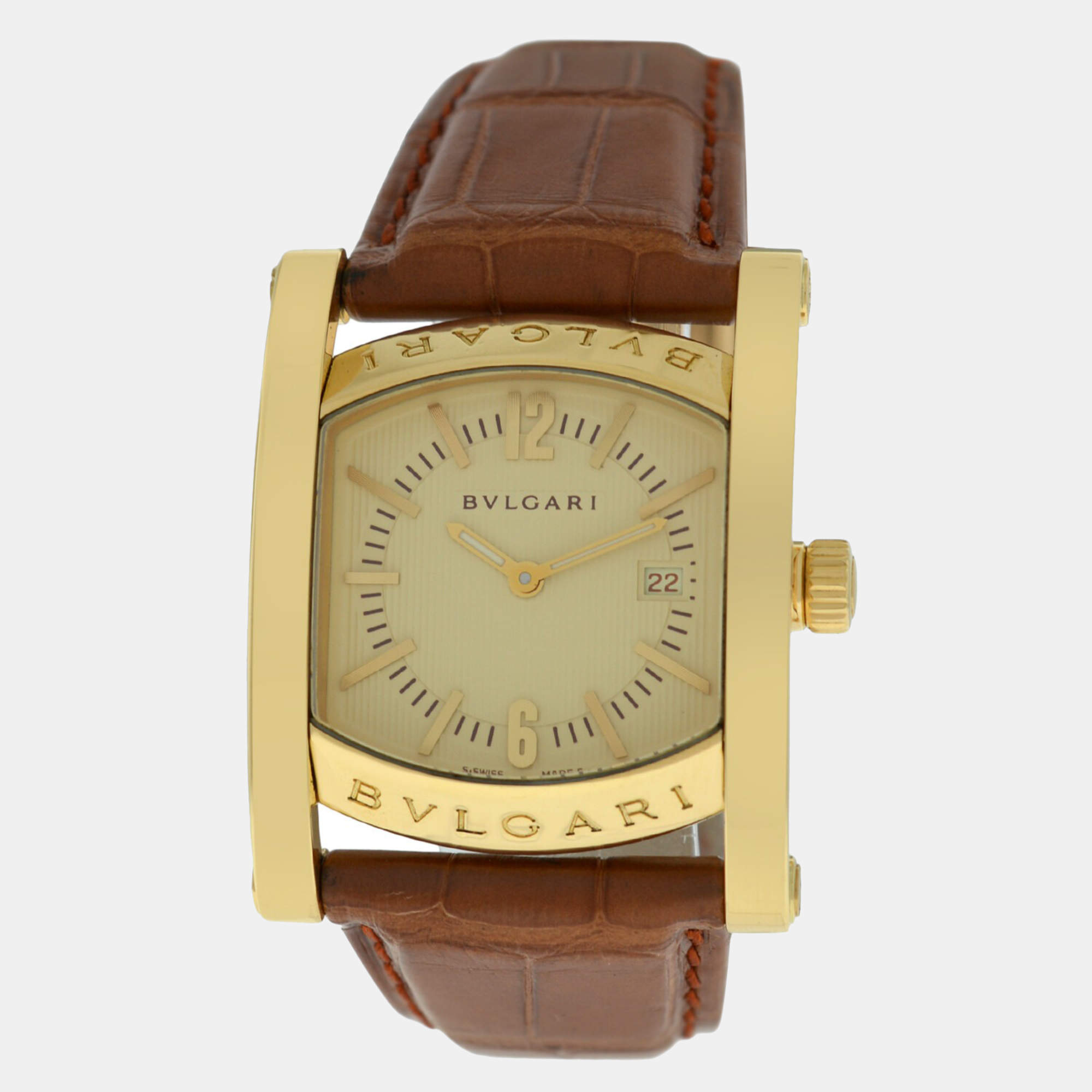 Bvlgari Cream 18k Yellow Gold Assioma AA39G Quartz Men's Wristwatch 30 mm