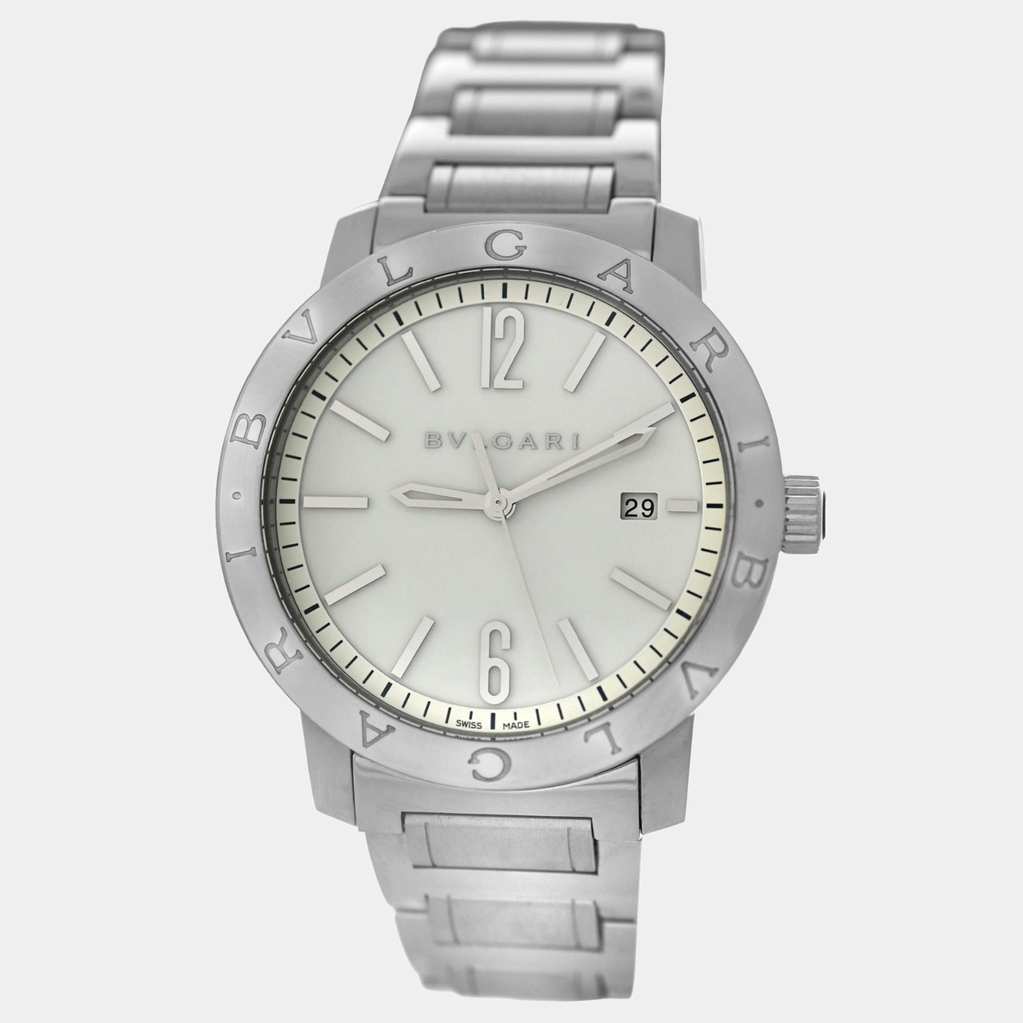 Bvlgari White Stainless Steel Solotempo 102055 Automatic Men's Wristwatch 41 mm
