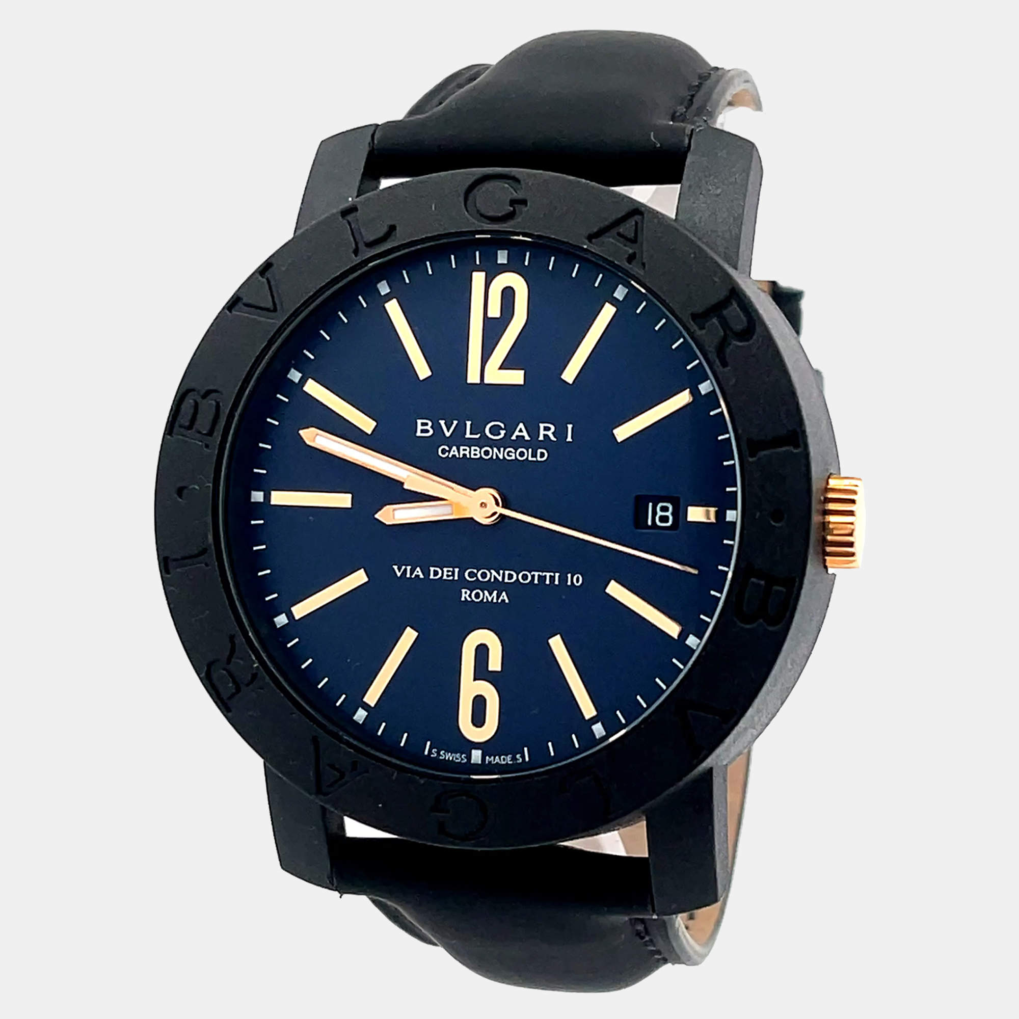 Pre Owned Bvlgari Via dei Condotti  BB40CL Automatic Carbon Men’s Wristwatch 40 mm