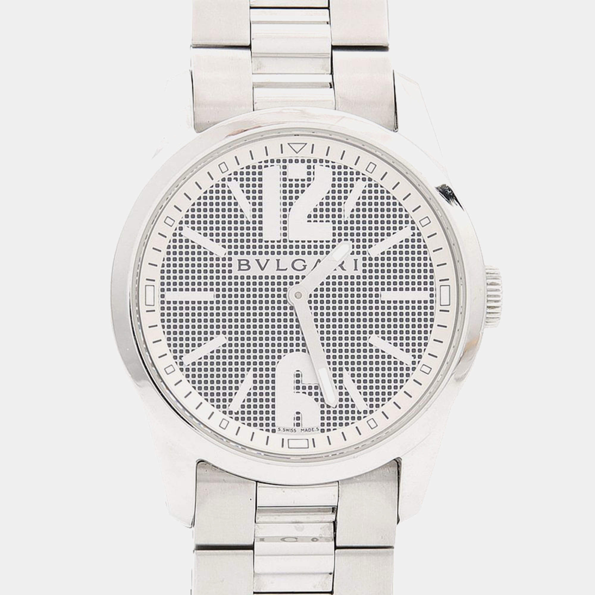 Pre Owned Bvlgari Solotempo ST37S Quartz Silver Stainless Steel Men's Wristwatch 37 mm