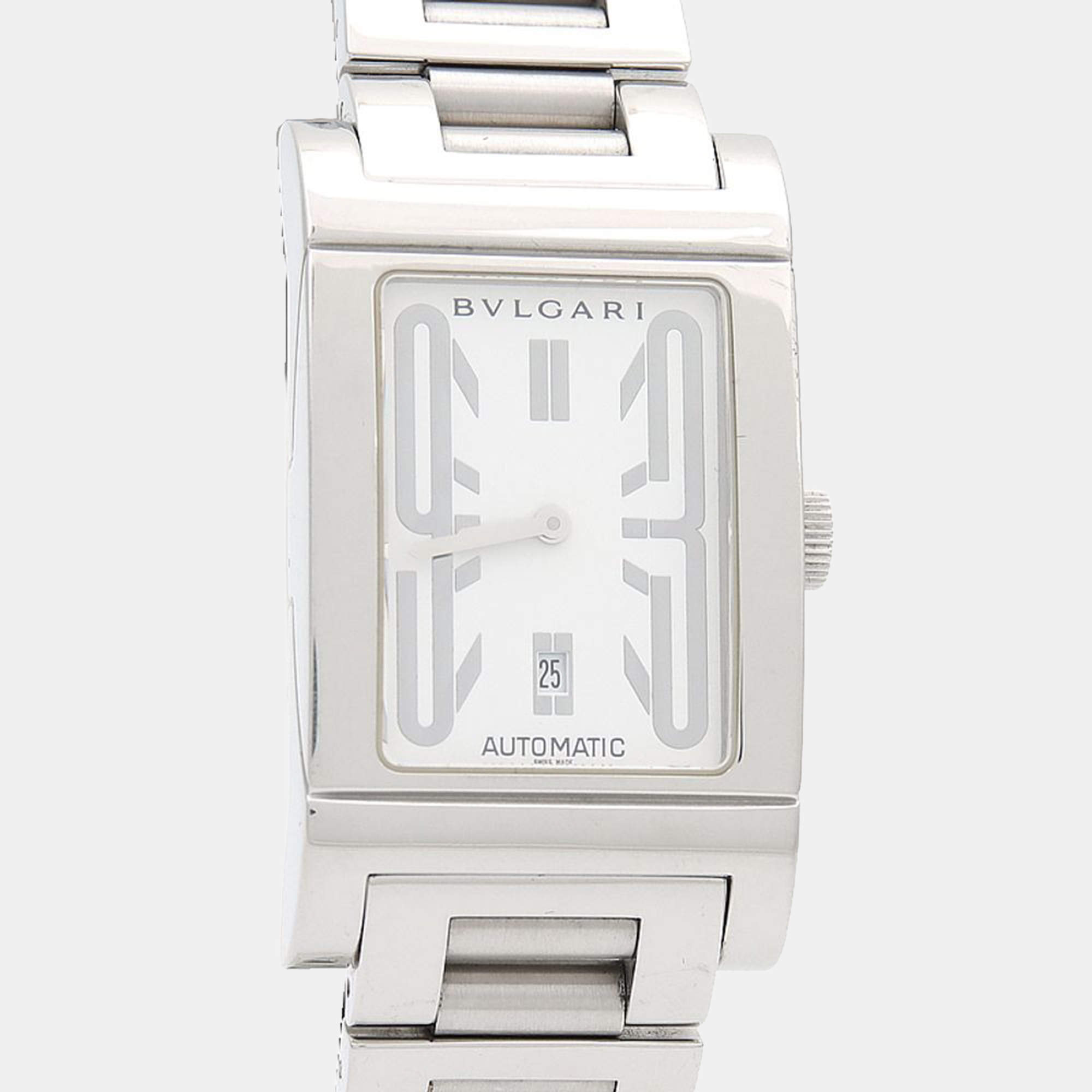 Pre Owned Bvlgari Rettangolo RT45S Automatic Stainless Steel Men's Wristwatch 26 mm