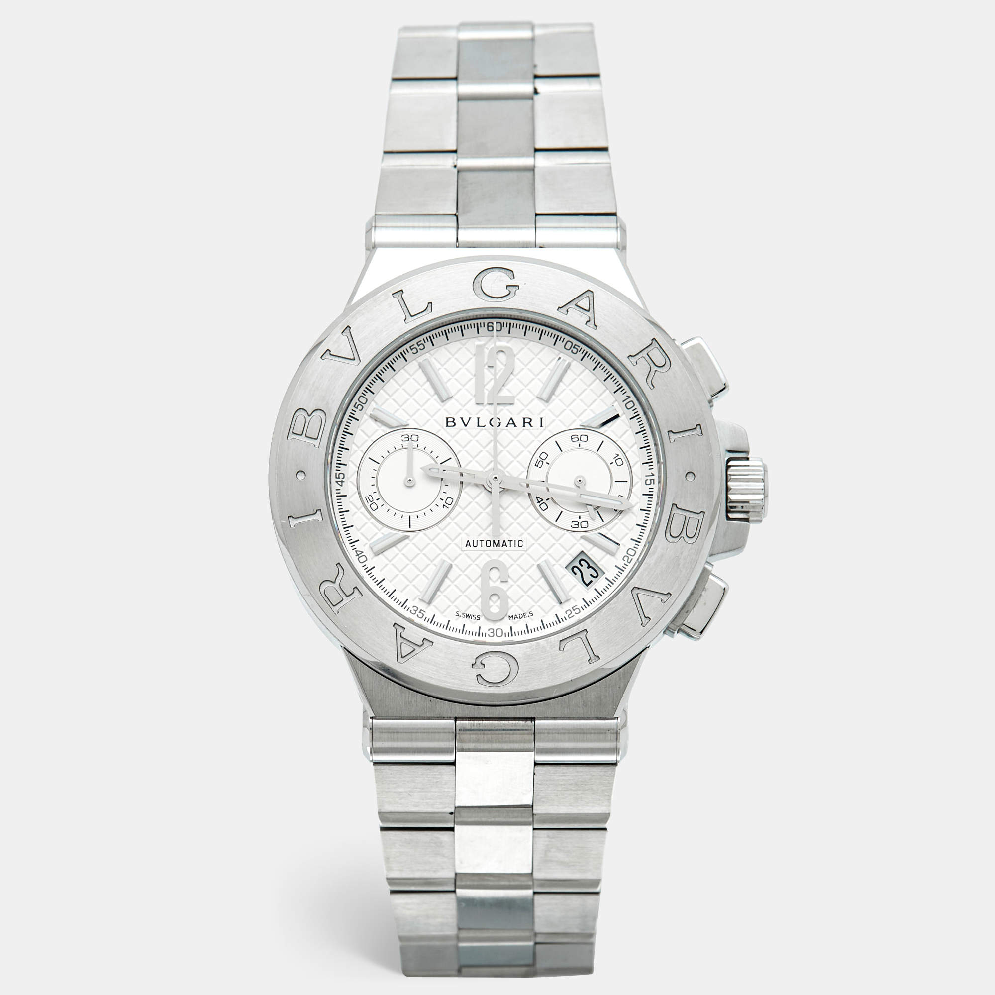 مملوكة مسبقًا Bvlgari Diagono DG40SCH Silver Dial Stainless Steel Men's Wristwatch 40 mm