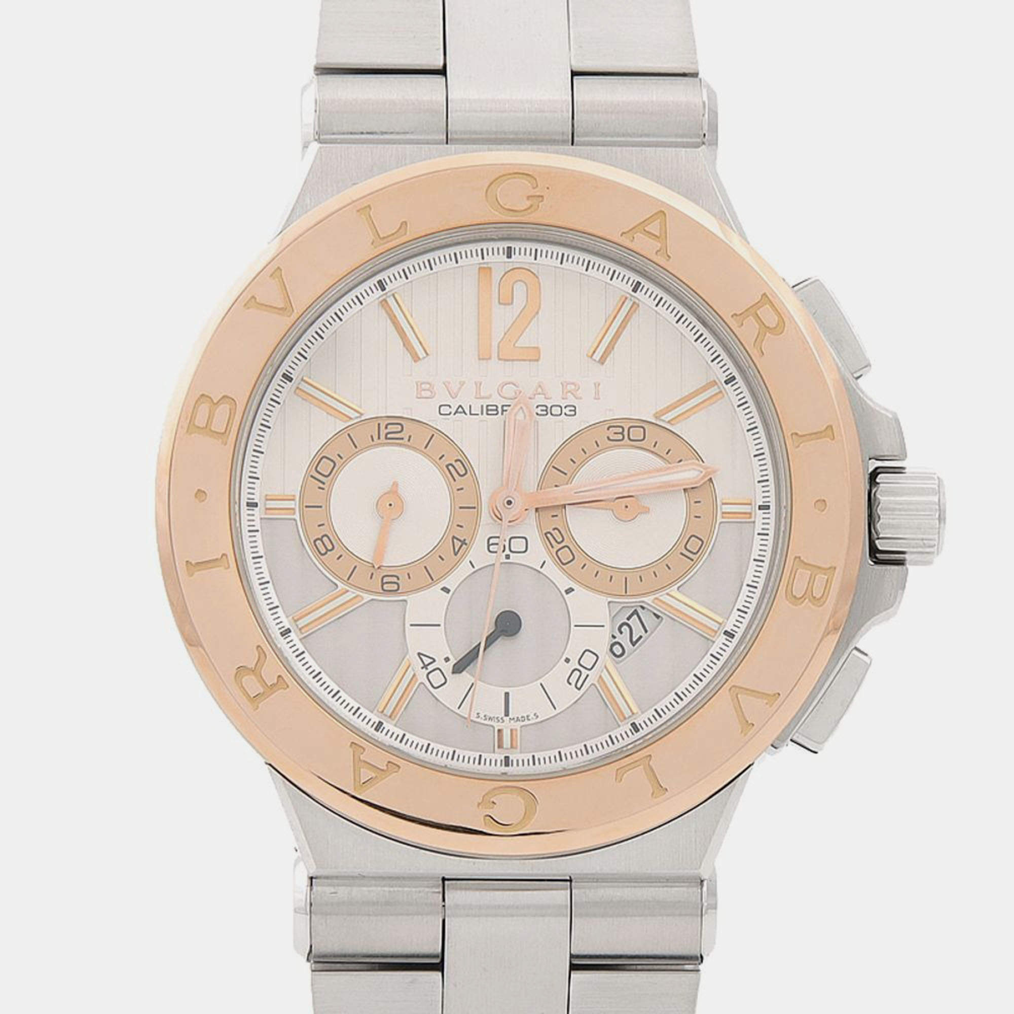 Pre Owned Bvlgari Diagono DGP42SGCH Automatic Rose Gold Stainless Steel Men's Wristwatch 42 mm