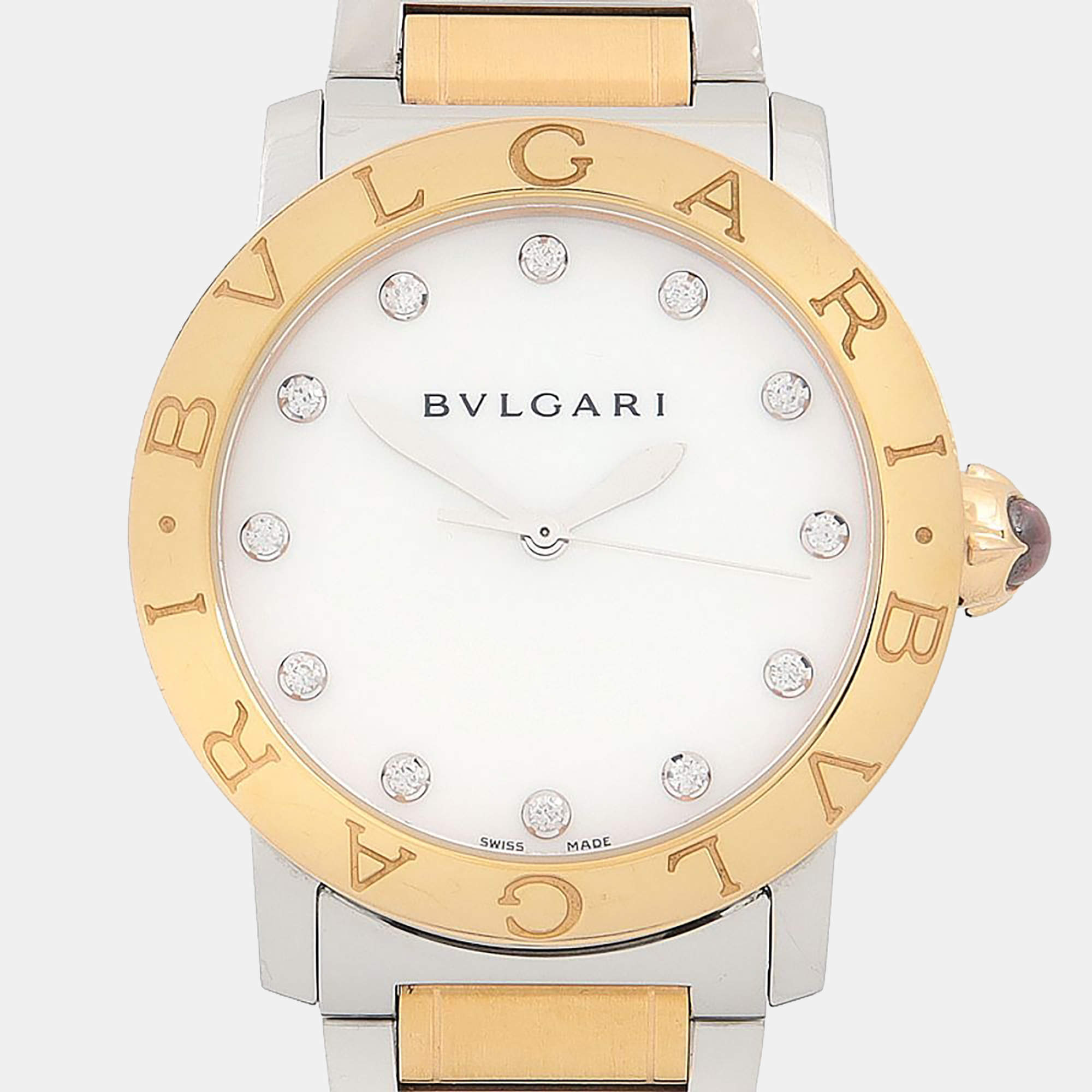 مملوكة مسبقًا Bvlgari Bvlgari BBLP37SG Automatic White Diamonds 18K Rose Gold Stainless Steel Women's Wristwatch 37mm
