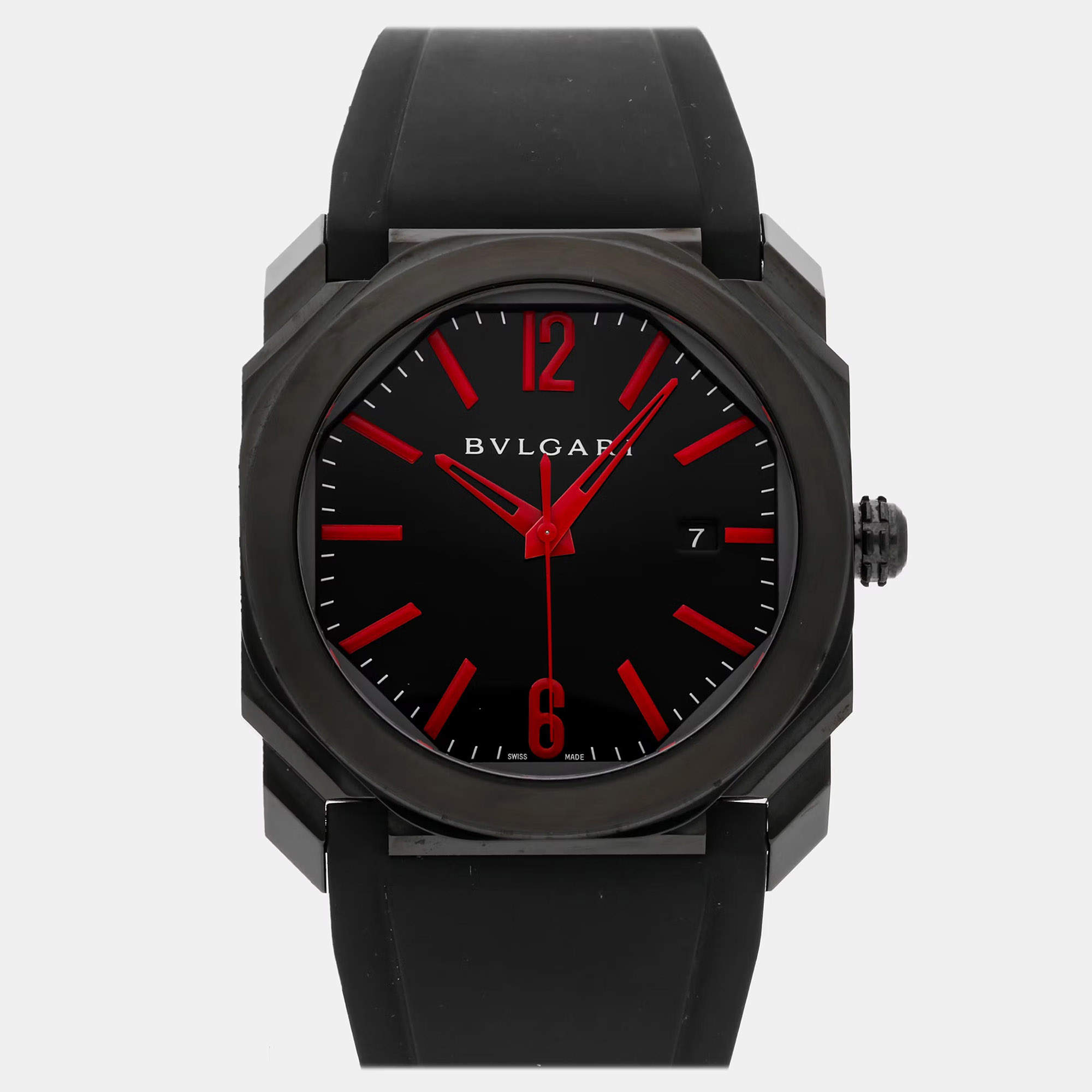 Pre Owned ساعة يد رجالية بلغاري أكتو 102738 أوتوماتيك ستانلس ستيل سوداء 41 مم مستخدمة