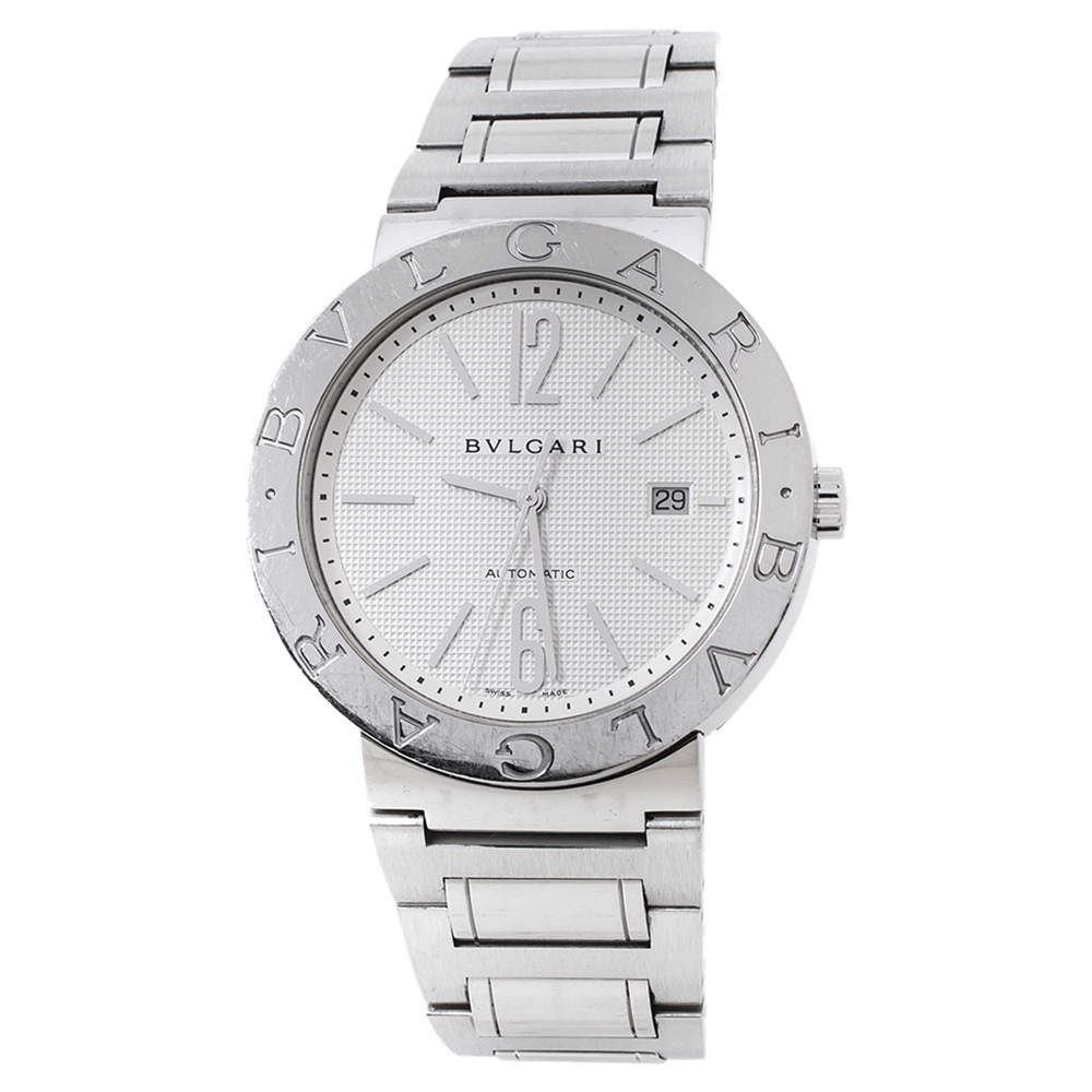 Pre Owned Bvlgari White Stainless Steel Bvlgari BB42WSSD 101381 Men's Wristwatch 42 mm