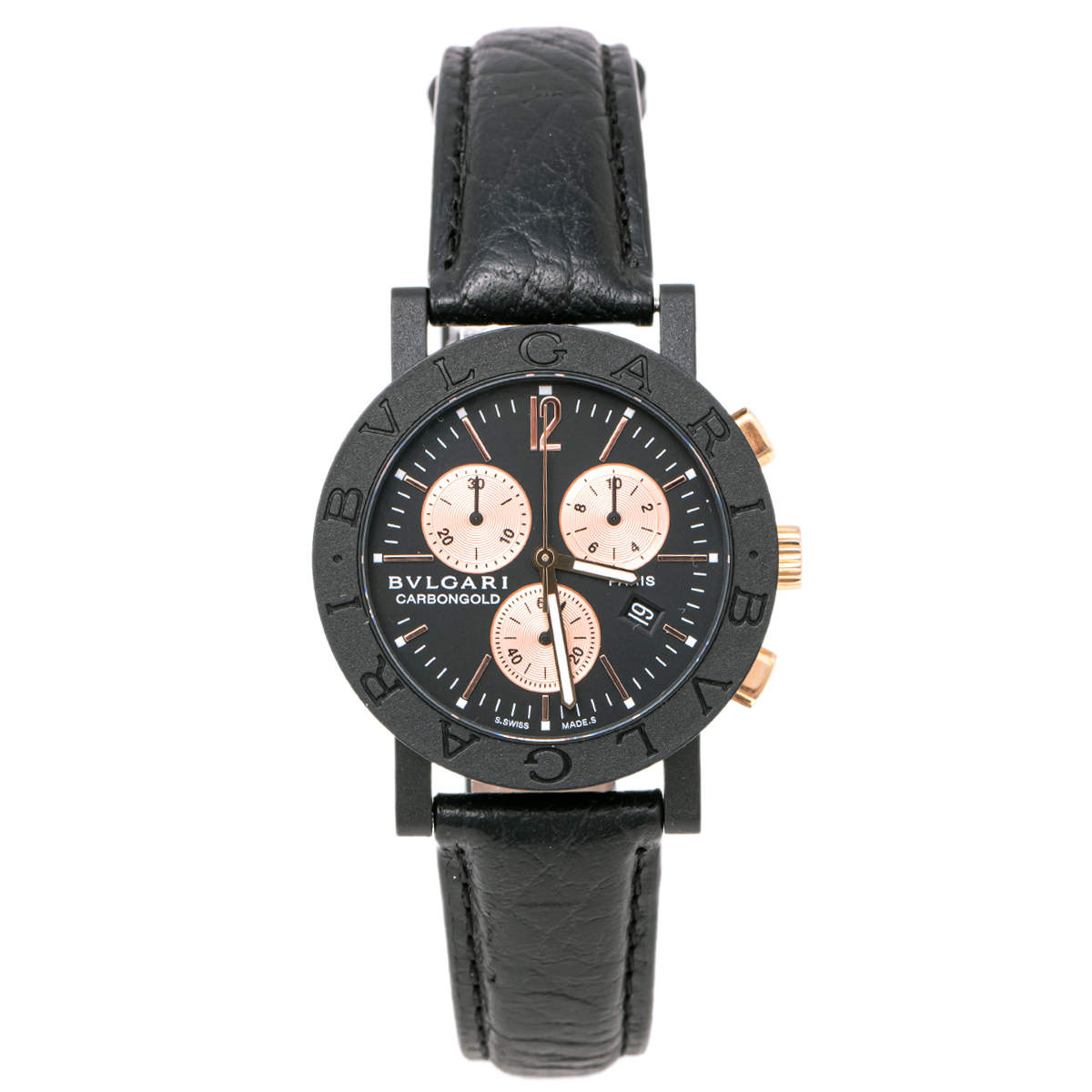 Pre Owned Bvlgari Black Carbon Rose Gold BB 38 CL CH Paris Limited Edition Men's Wristwatch 38 mm