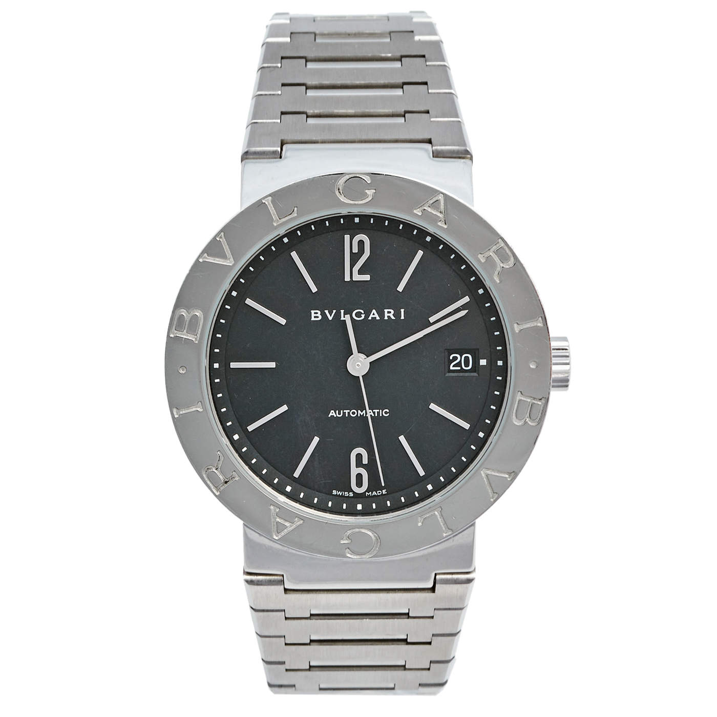 Pre Owned Bvlgari Black Stainless Steel Bvlgari BB 38 SS Auto Men's Wristwatch 38 mm