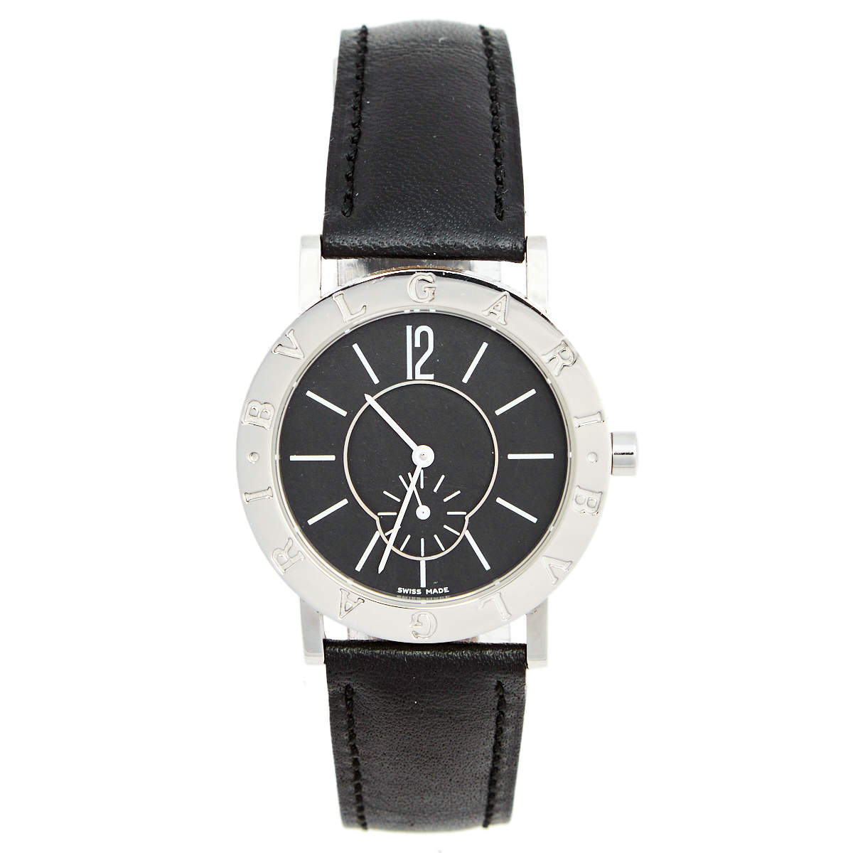 Pre Owned Bvlgari Black Stainless Steel Leather Bvlgari BB 33 SL PS Men's Wristwatch 33 mm