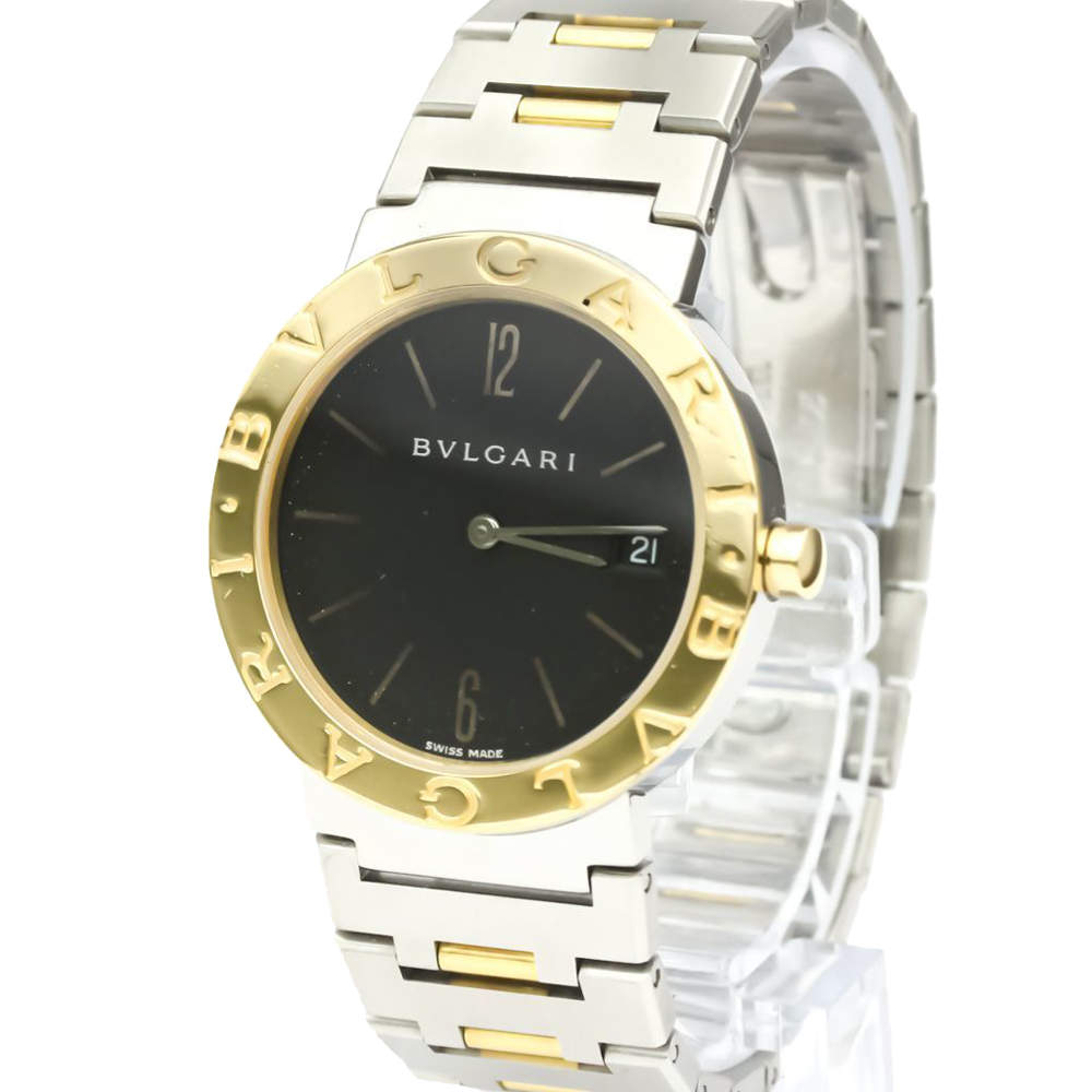 Pre Owned Bvlgari Black 18K Yellow Gold And Stainless Steel BB33SG Men's Wristwatch 33 MM