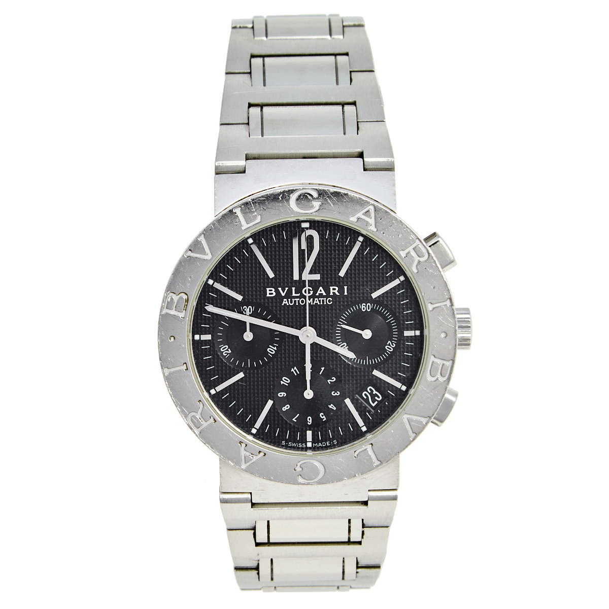 Pre Owned Bvlgari Black Stainless Steel Bvlgari BB38SSCH Men's Wristwatch 38 mm