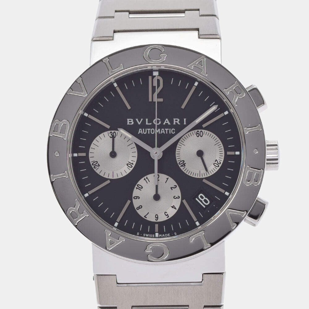 Pre Owned Bvlgari Black Stainless Steel Bvlgari Bvlgari BB38SSCH Automatic Men's Wristwatch 38 mm