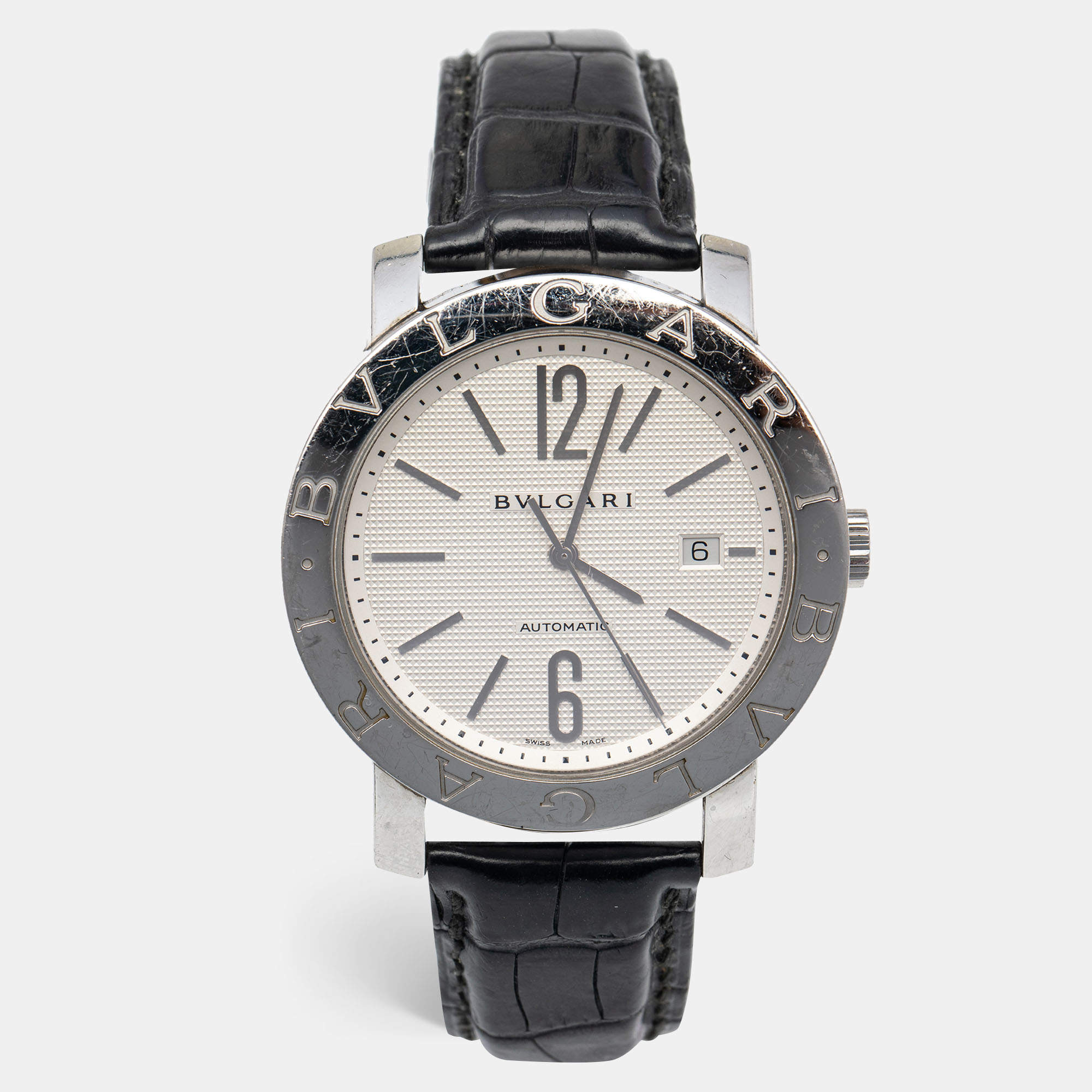 Pre Owned ساعة يد رجالية بلغاري بلغاري "بي بي 42 أس أل أوتو" ستانلس ستيل سوداء 42 مم