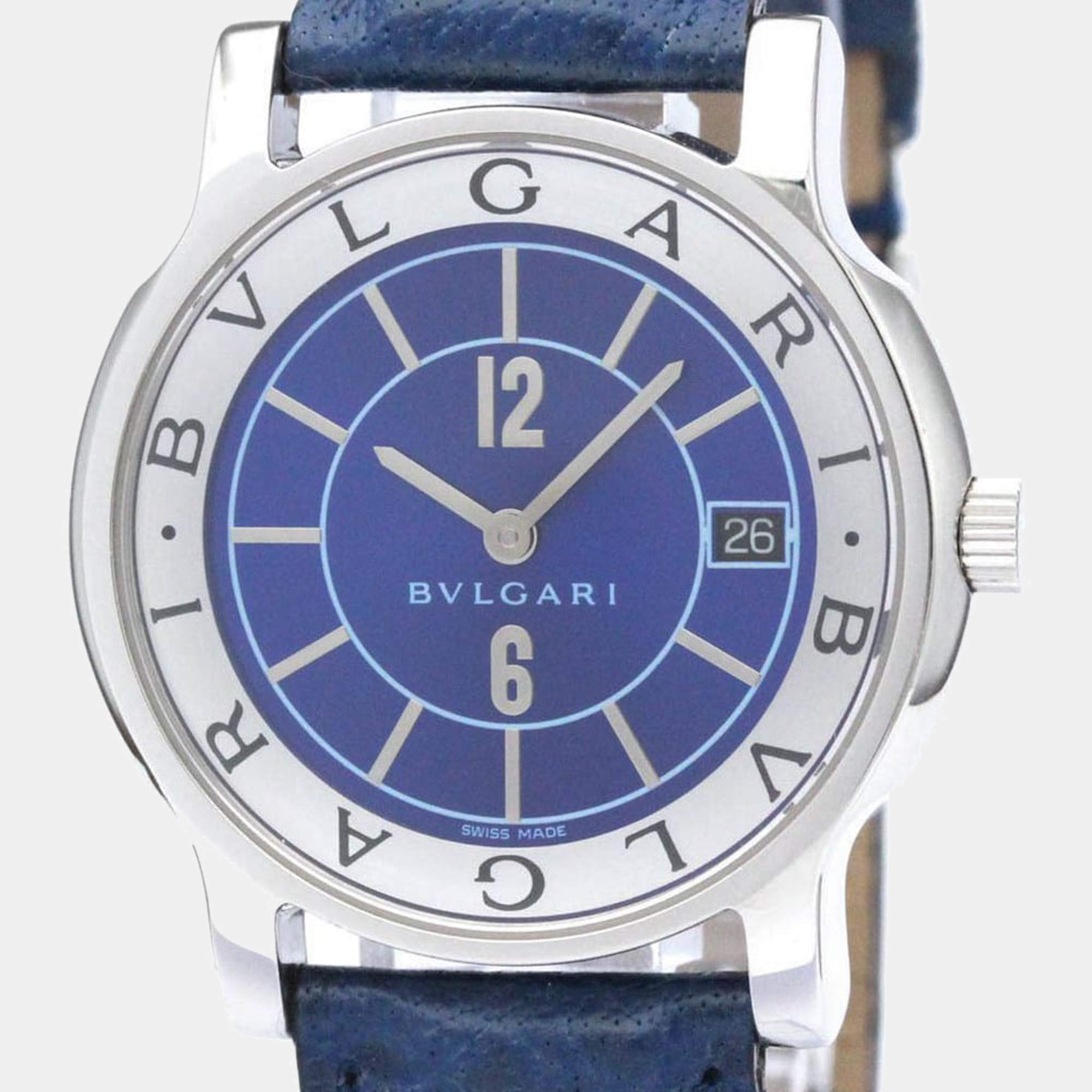 Bvlgari Blue Stainless Steel Solotempo ST35S Men's Wristwatch 35 mm