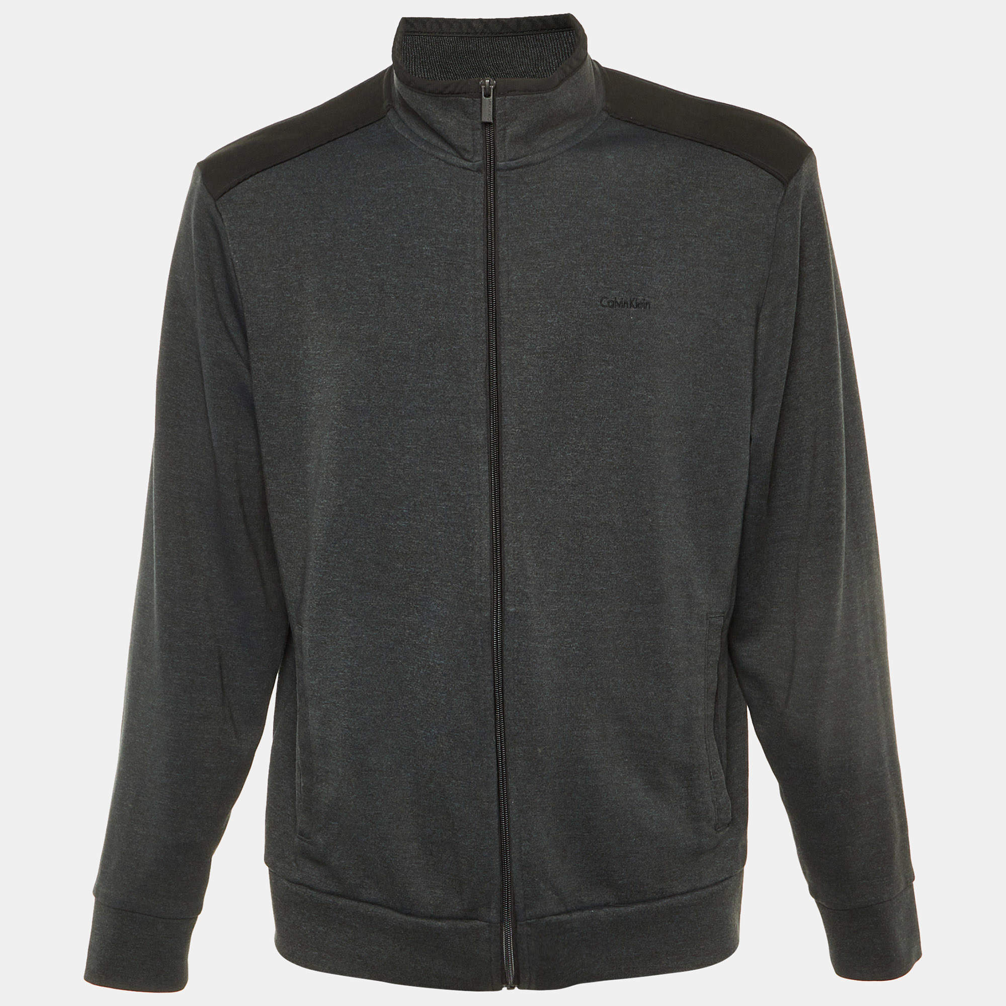 مملوكة مسبقًا Calvin Klein Grey/Black Jersey Zip Up Jacket L