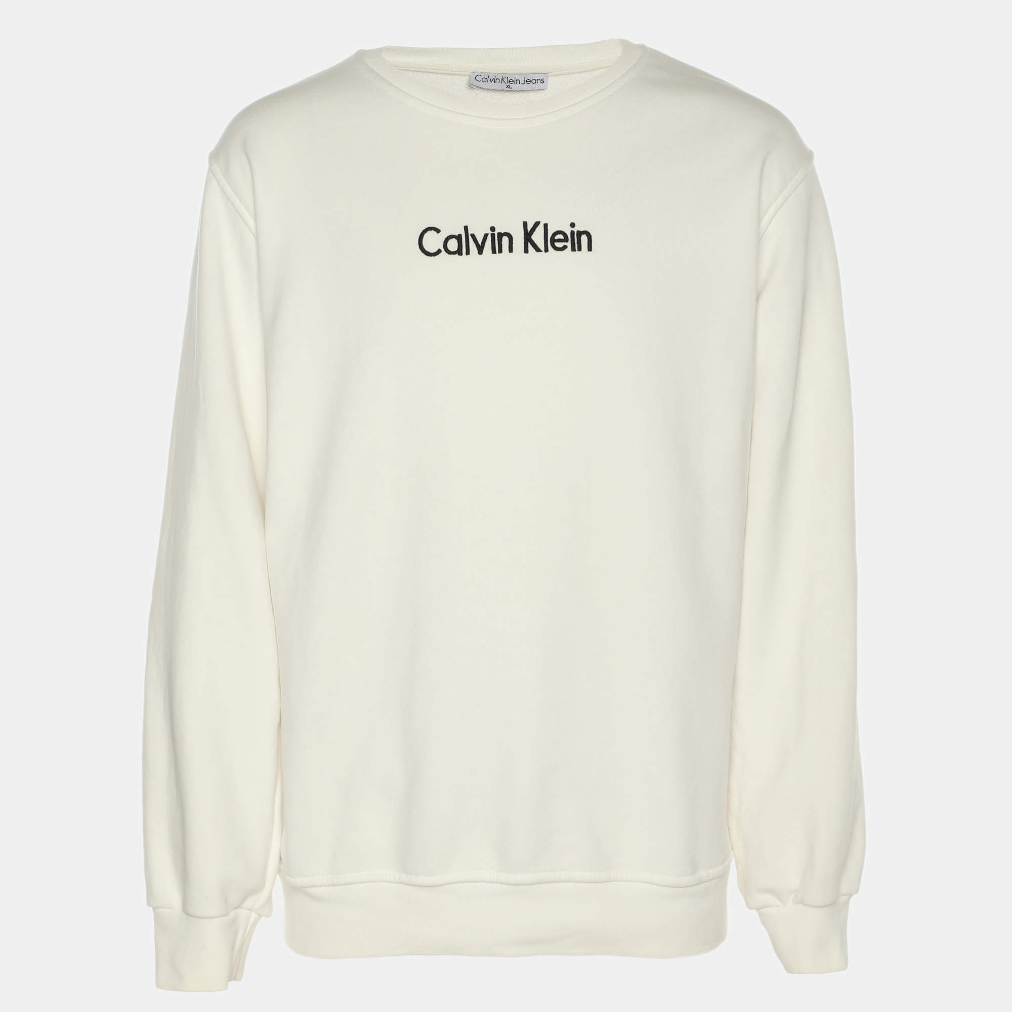 مملوكة مسبقًا Calvin Klein White Jersey Logo Sweater XL