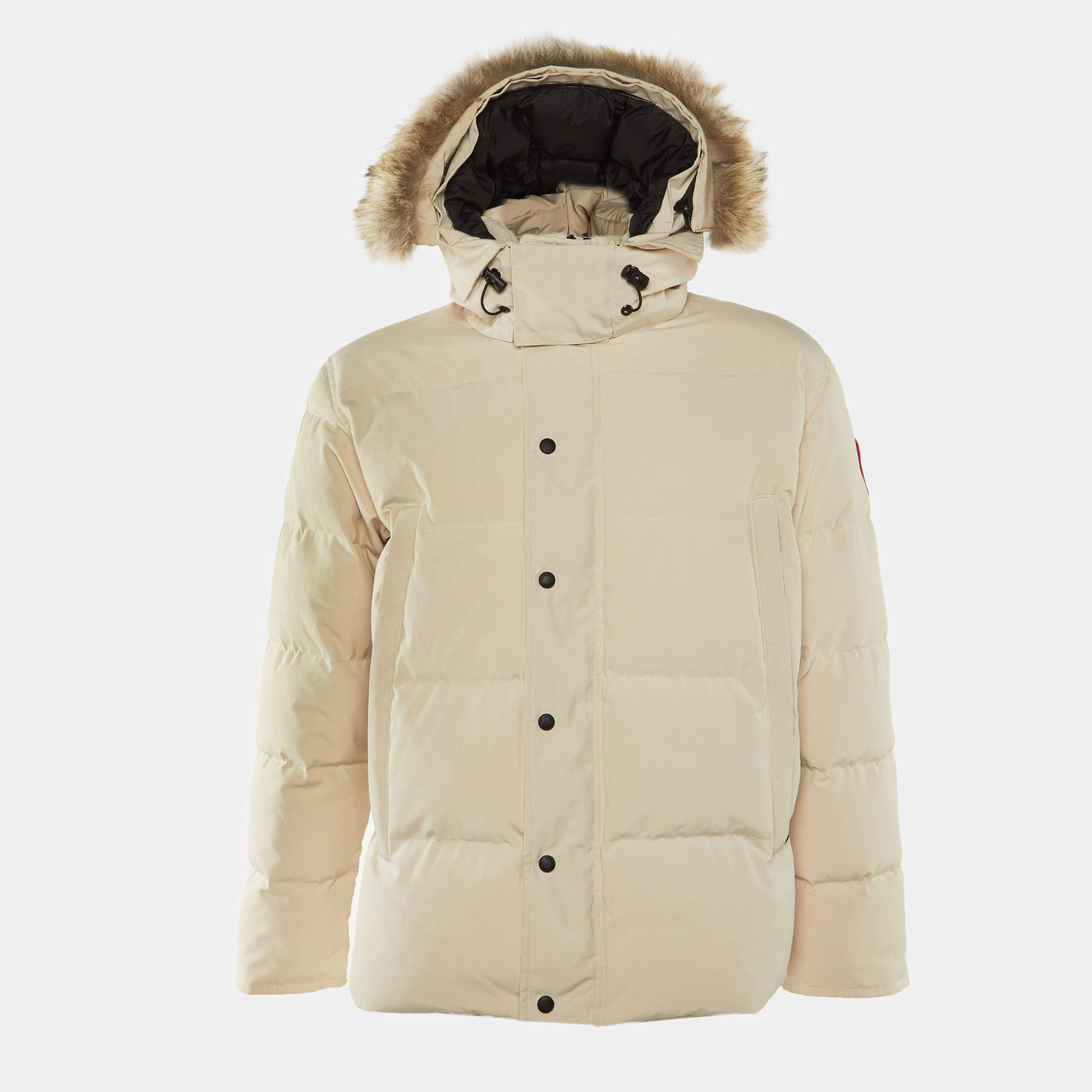 مملوكة مسبقًا Canada Goose Light Beige Down Fur Trim Wyndham Parka L