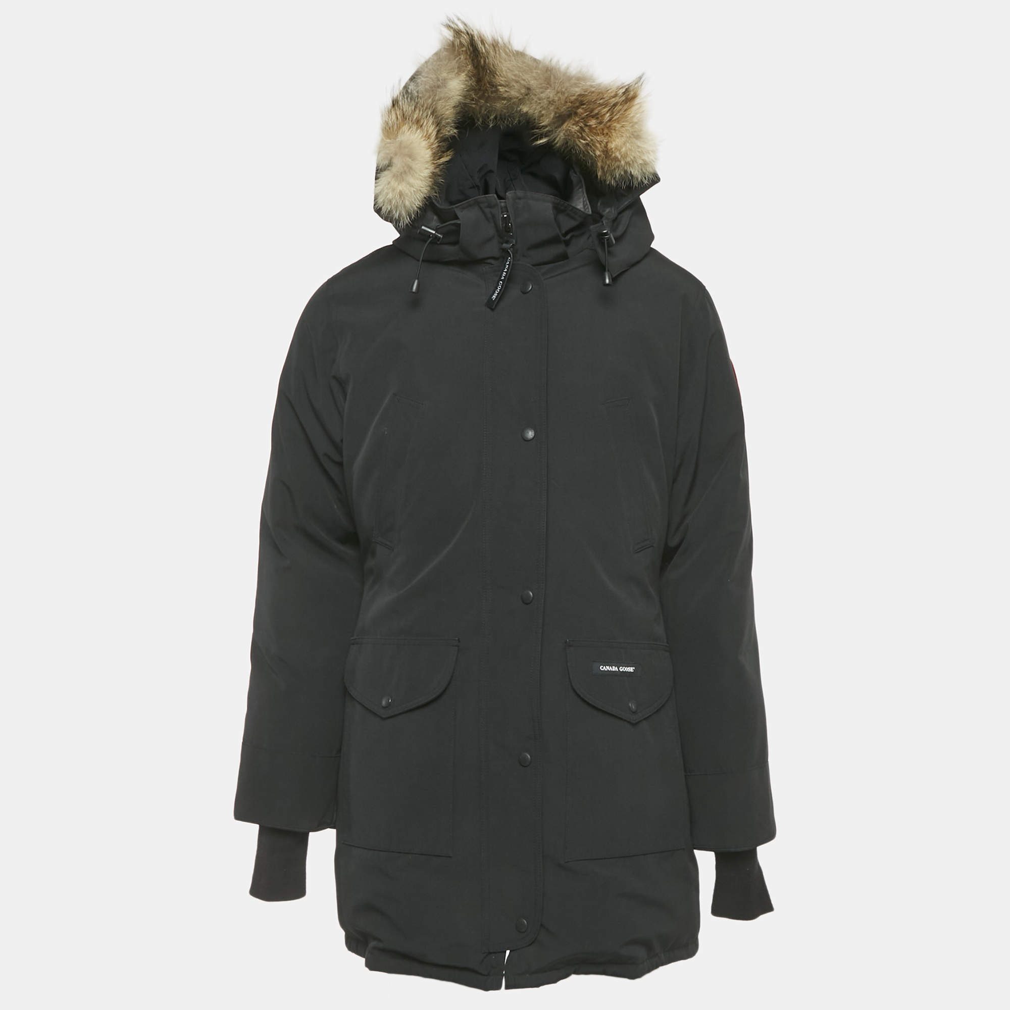 Pre Owned Canada Goose Black Synthetic Detachable Fur Hooded Zip-Up Jacket XL