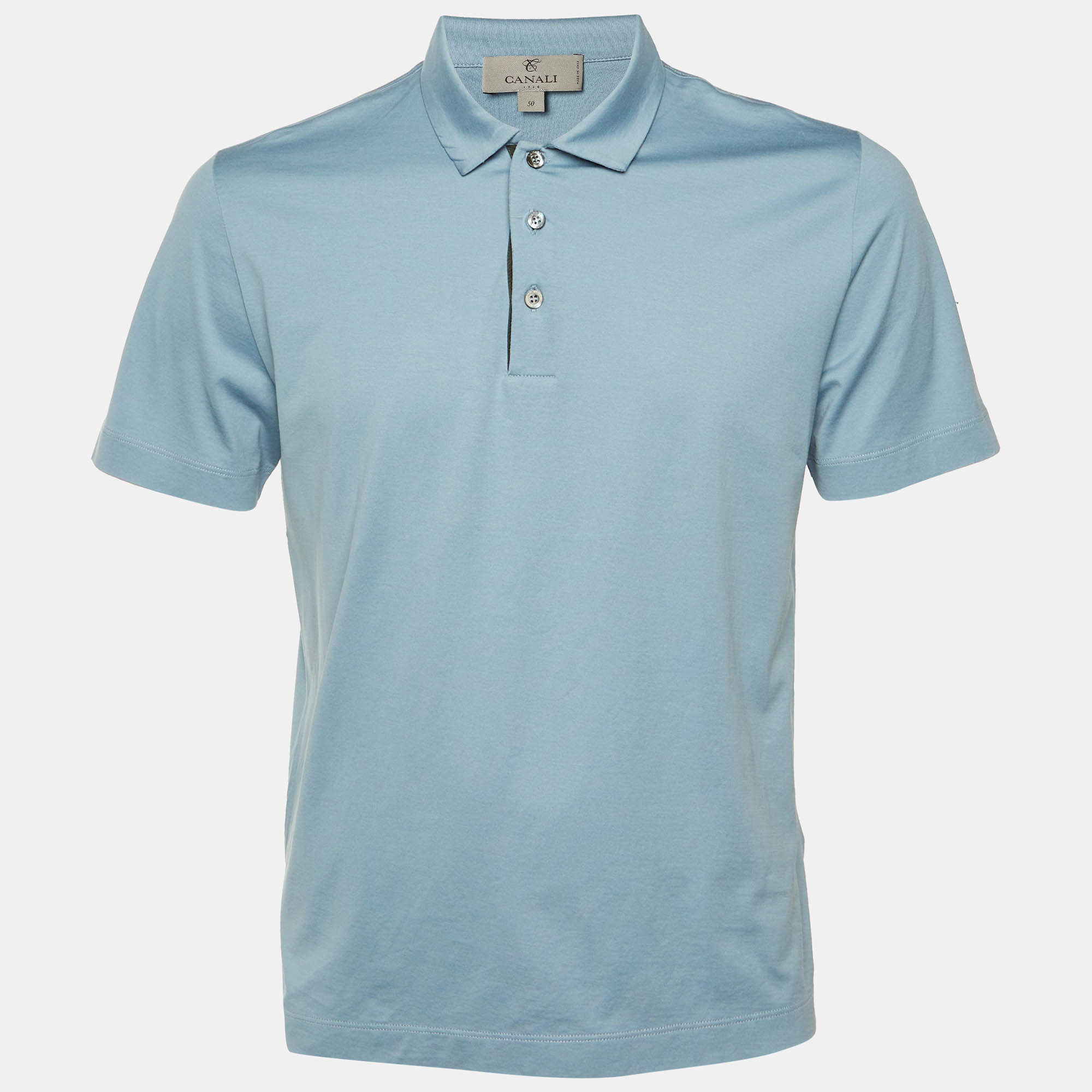 Pre Owned Canali Blue Cotton Polo T-Shirt L