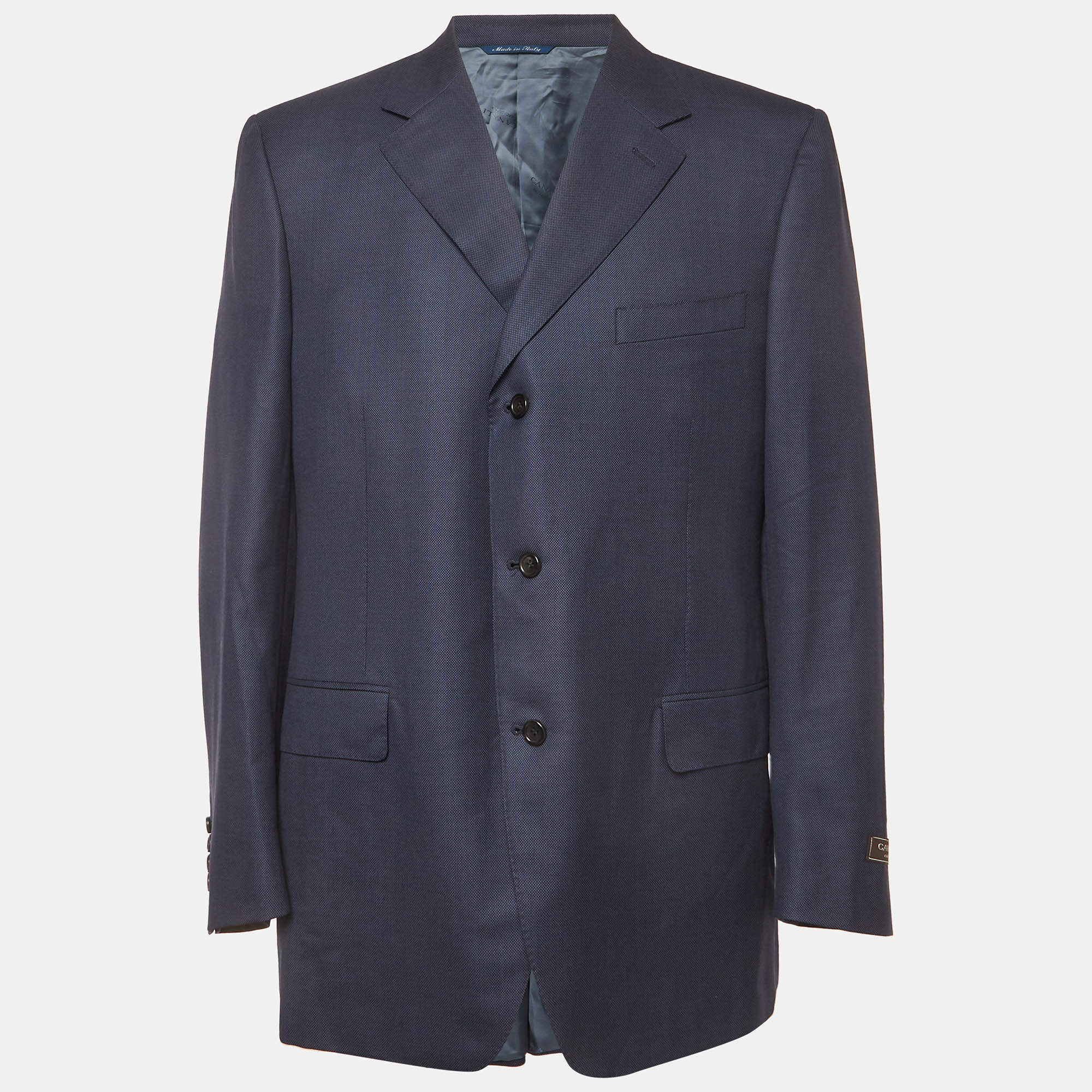 Pre Owned Canali Navy Blue Wool Single Breasted Regular Fit Blazer XXXL