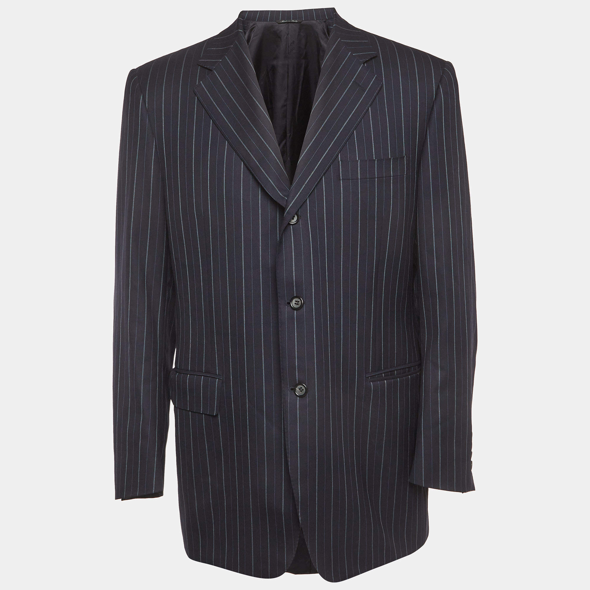 Pre Owned Canali Navy Blue Pinstripe Wool Single Breasted Tailored Blazer XL