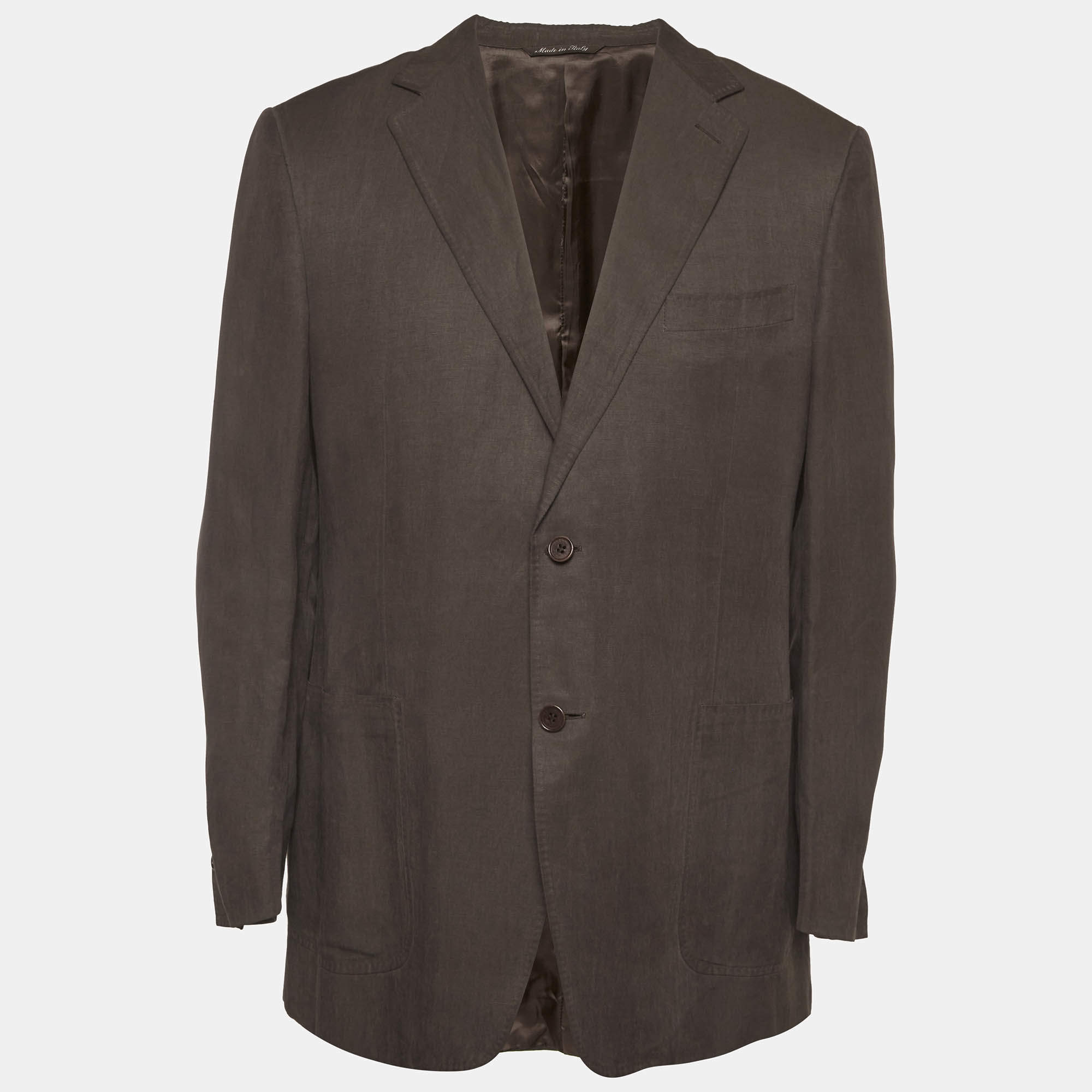 Pre Owned Canali Brown Linen Blend Long Sleeve Tailored Jacket L