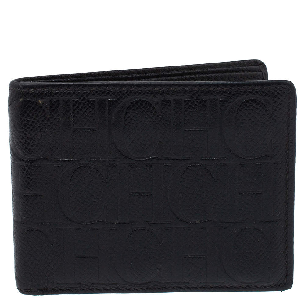 Carolina Herrera Black Monogram Leather Bi-Fold Wallet