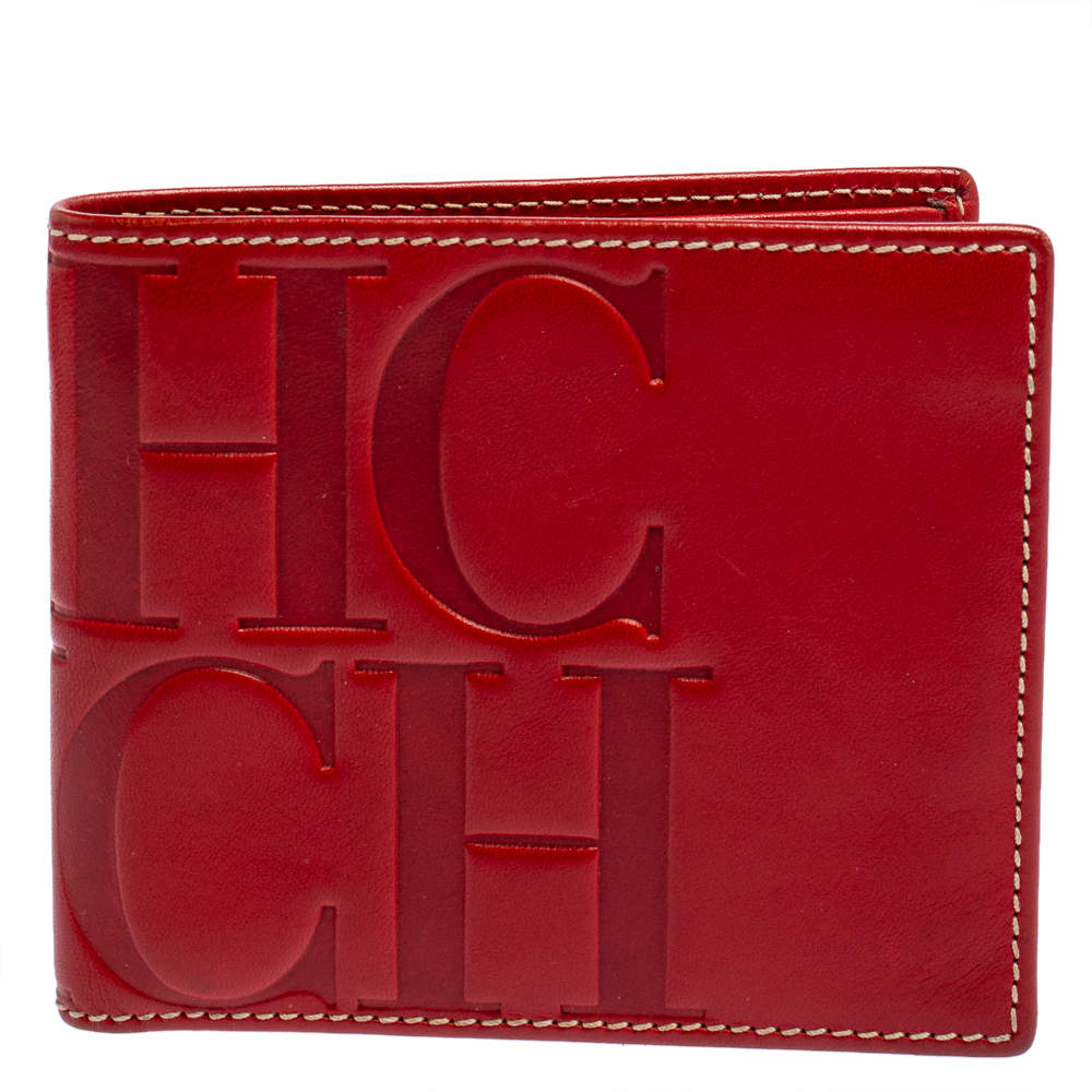 Carolina Herrera Red Monogram Leather Bifold Wallet