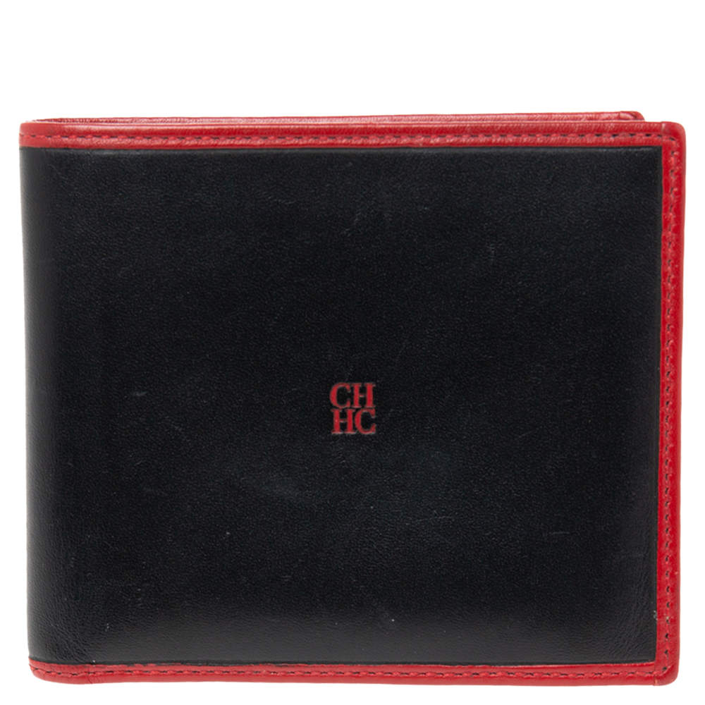 Carolina Herrera Black/Red Leather Bifold Compact Wallet