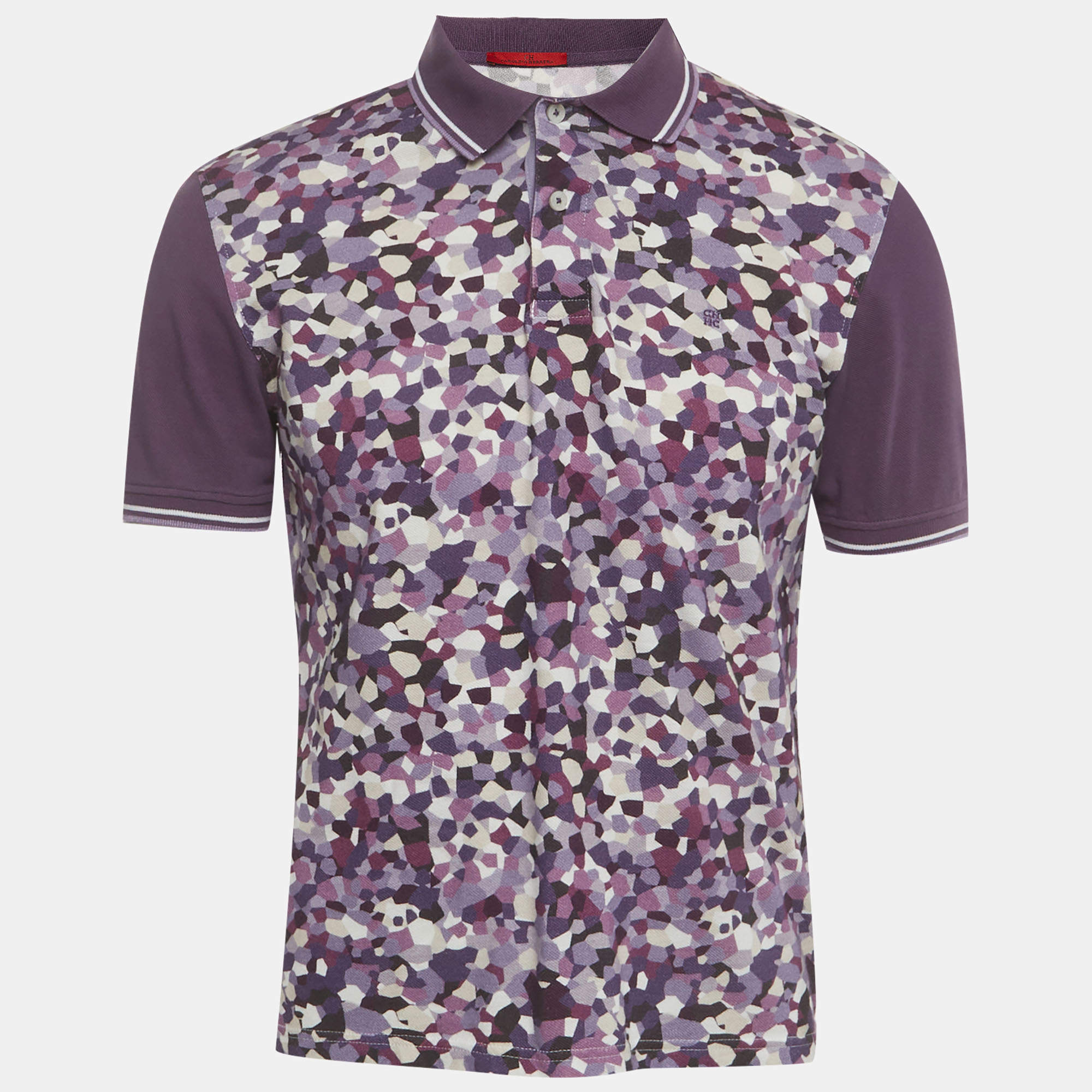 Pre Owned CH Carolina Herrera Purple Printed Cotton Short Sleeve Polo T-Shirt L