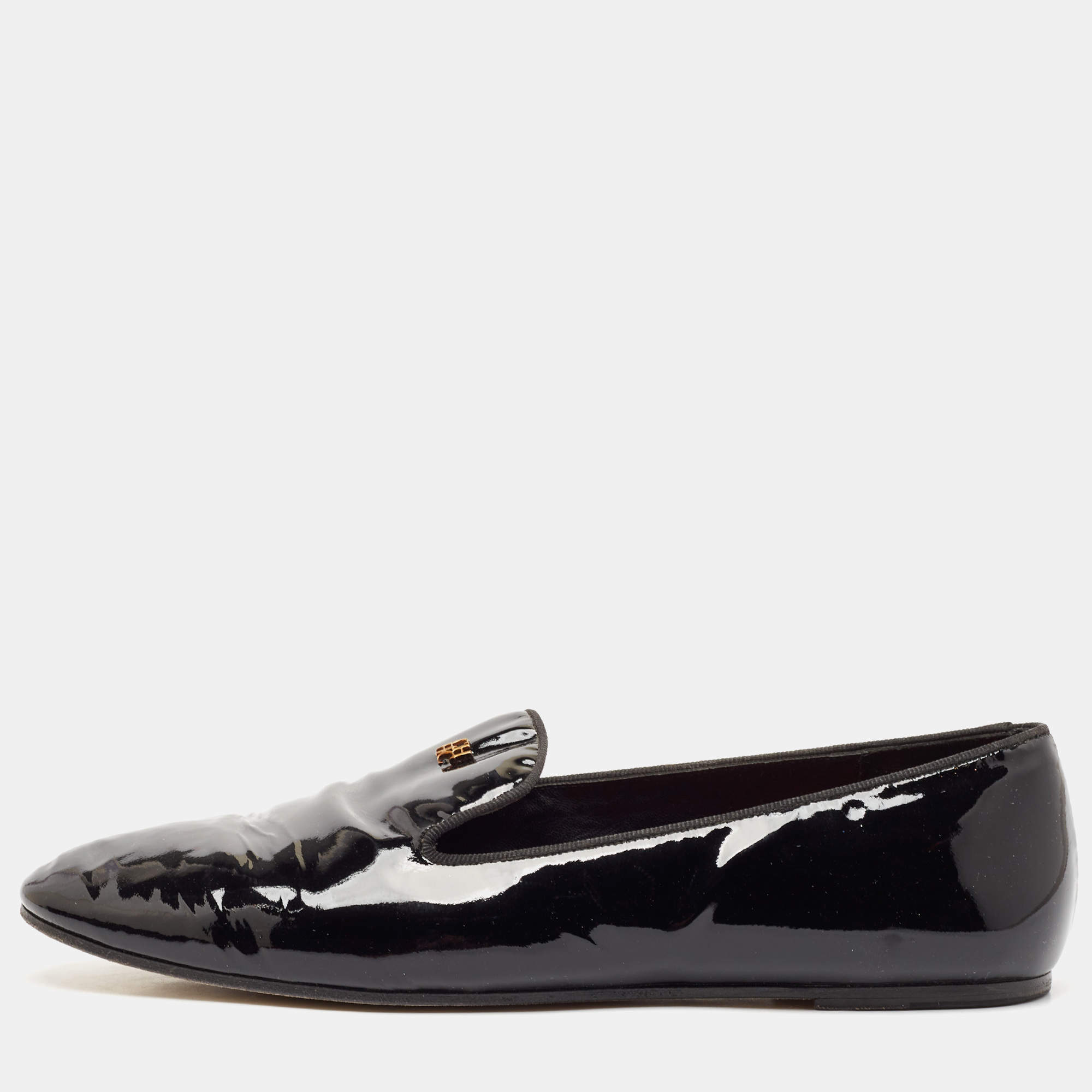 Carolina Herrera Black Patent Leather Smoking Slippers Size 39