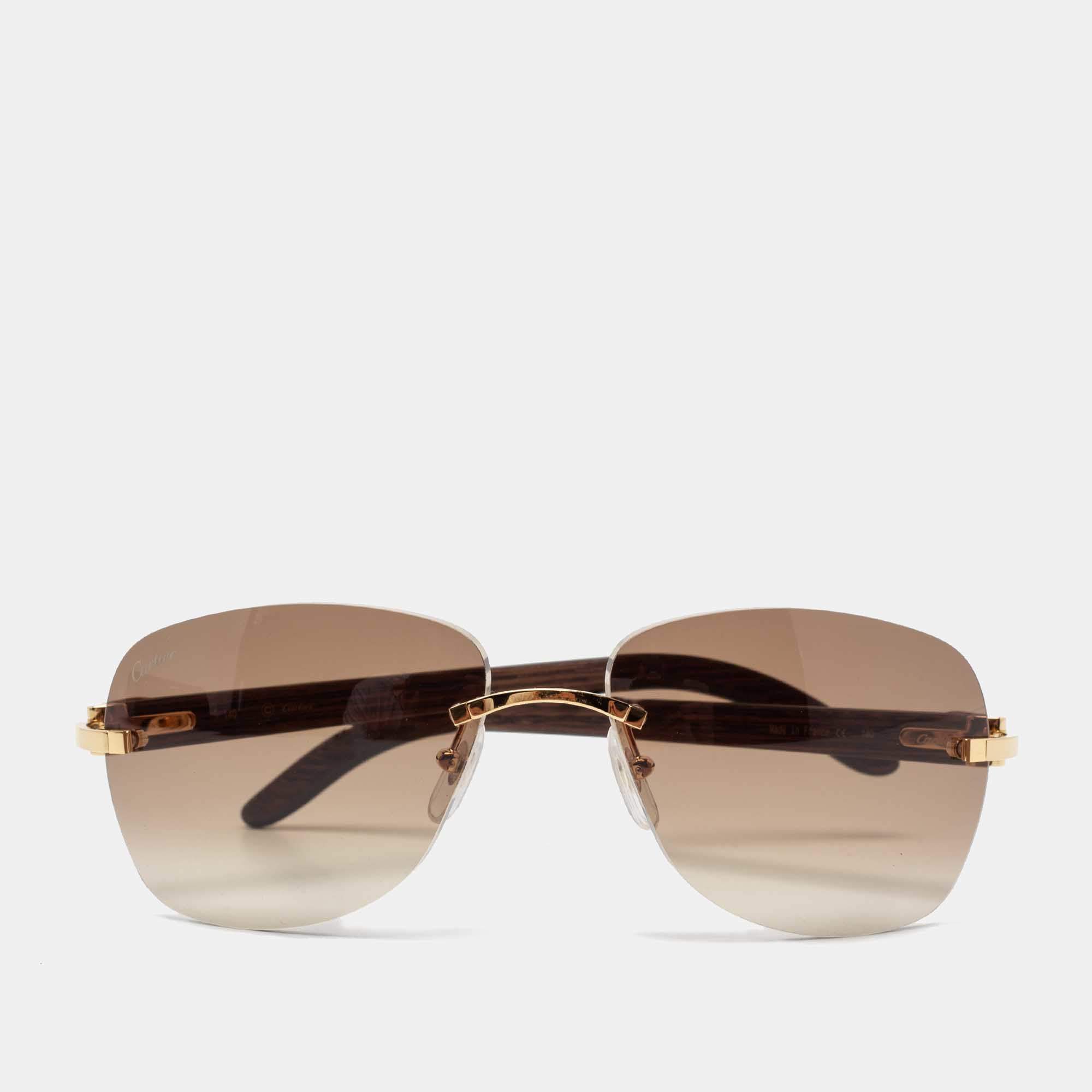 Cartier Gold/Brown Gradient Wooden C Décor Sunglasses