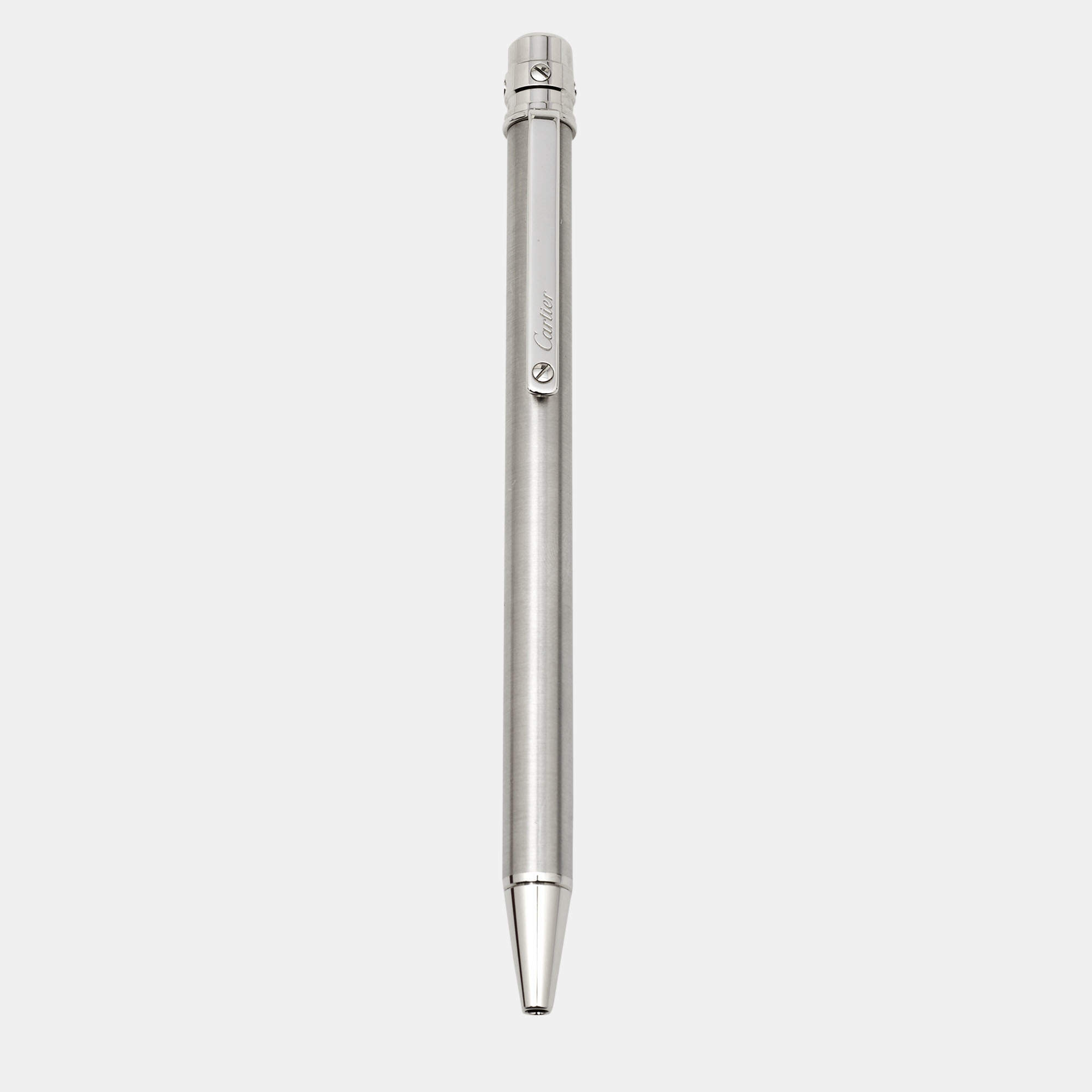 Cartier Santos De Cartier Godron Silver Tone Ballpoint Pen Cartier