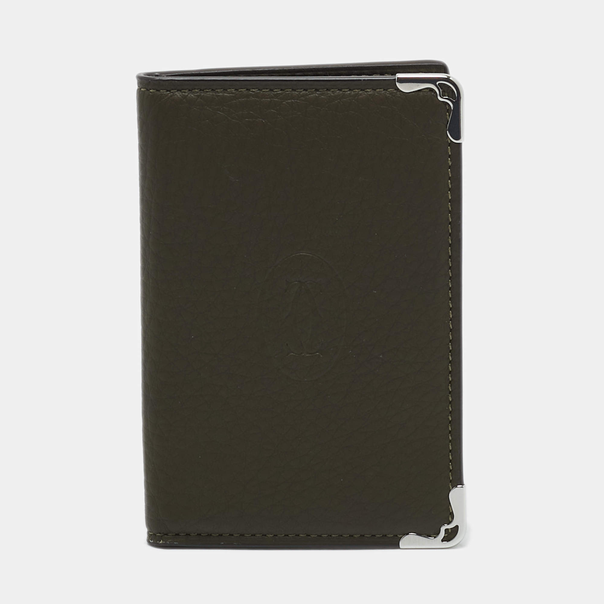 Cartier Khaki Green Leather Must De Cartier Card Holder