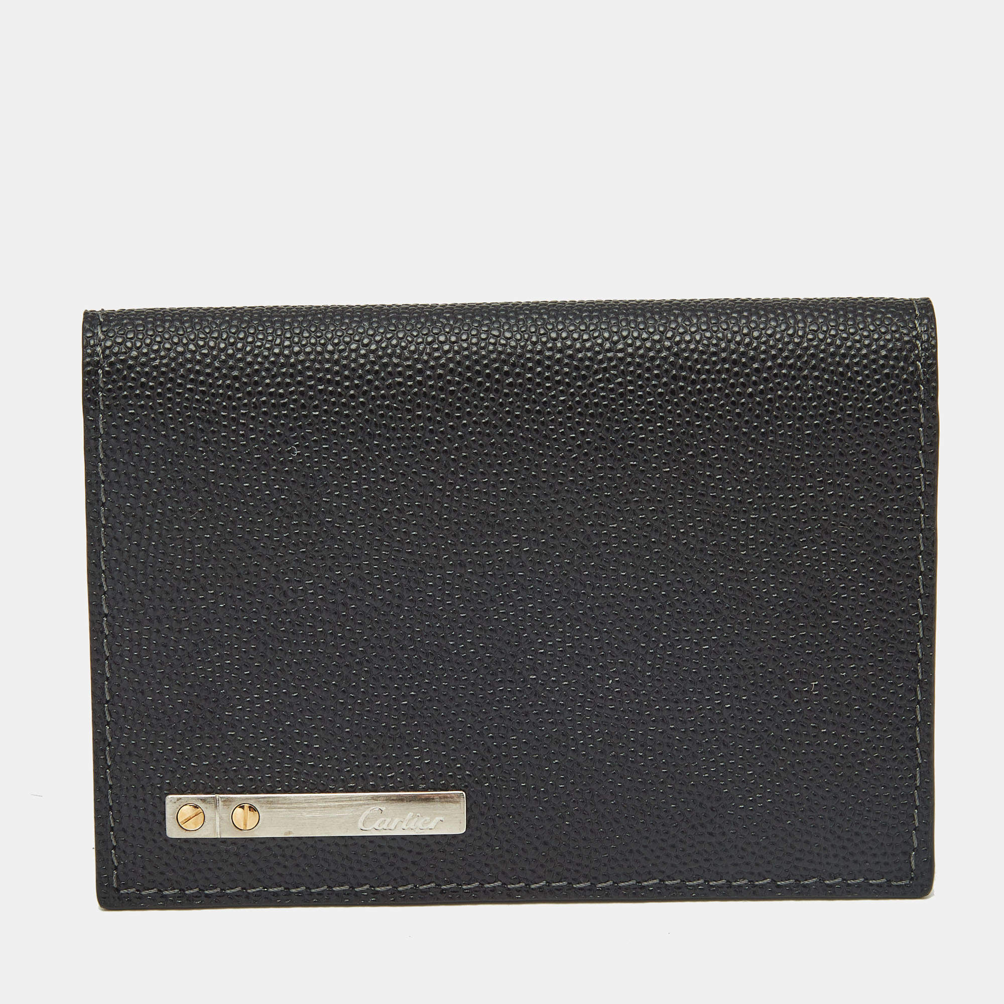 Pre Owned Cartier Black Leather Santos Business Card Holder