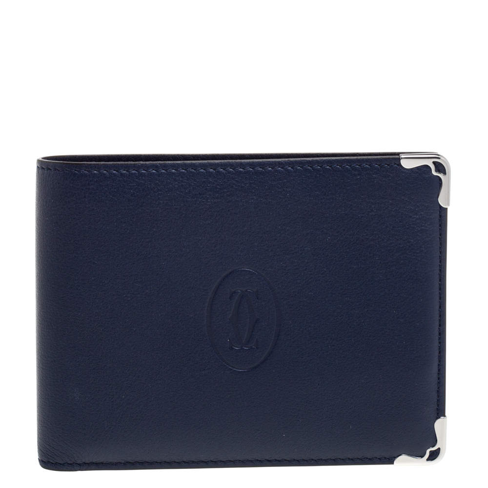 Cartier Blue Leather Must De Cartier 6CC Bifold Wallet