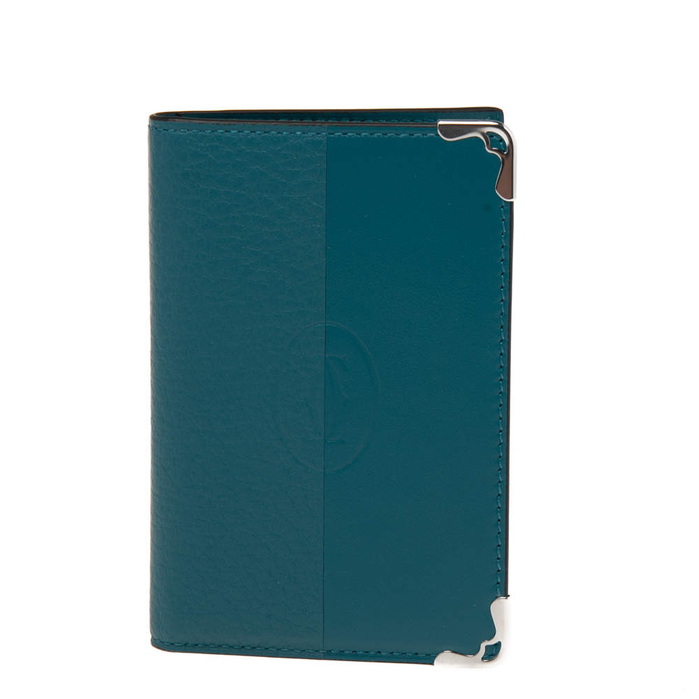 Pre Owned Cartier Teal Leather Must De Cartier Card Holder