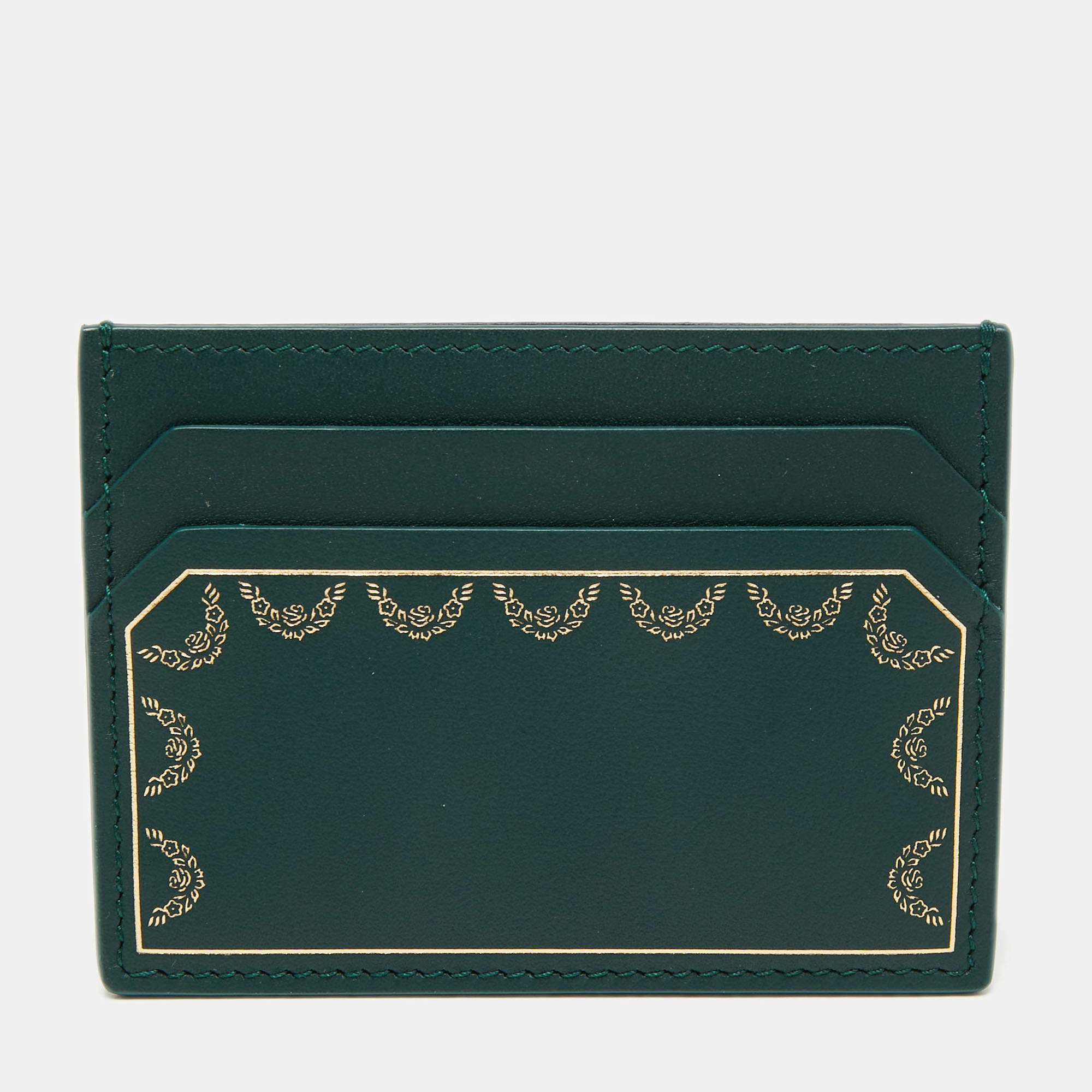 مملوكة مسبقًا Cartier Green Leather Guirlande De Cartier Simple Card Holder
