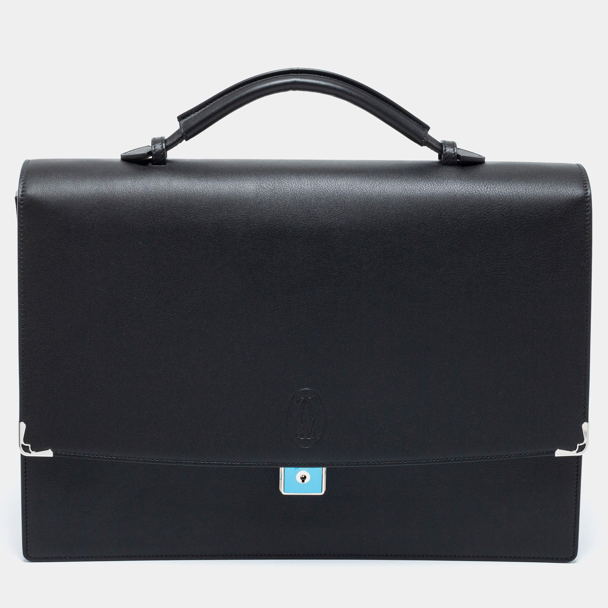 Pre Owned Cartier Black Leather Must De Cartier Briefcase
